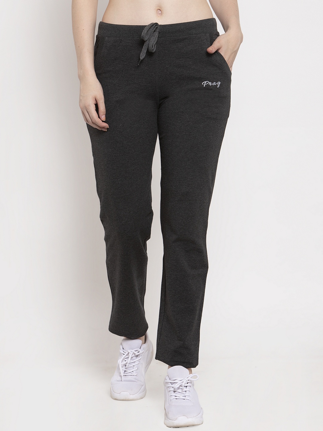 

Prag & Co Women Grey Solid Tapered-fit Cotton Track Pants