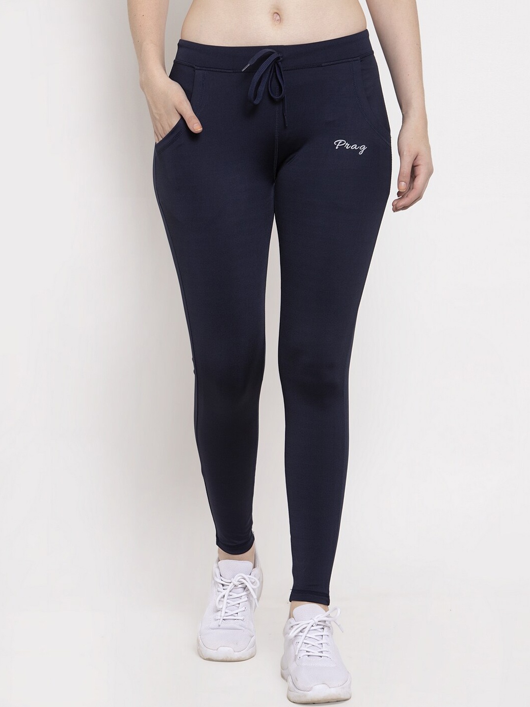

Prag & Co Women Navy Blue Solid Rapid-Dry Fit Organic Cotton Track Pants