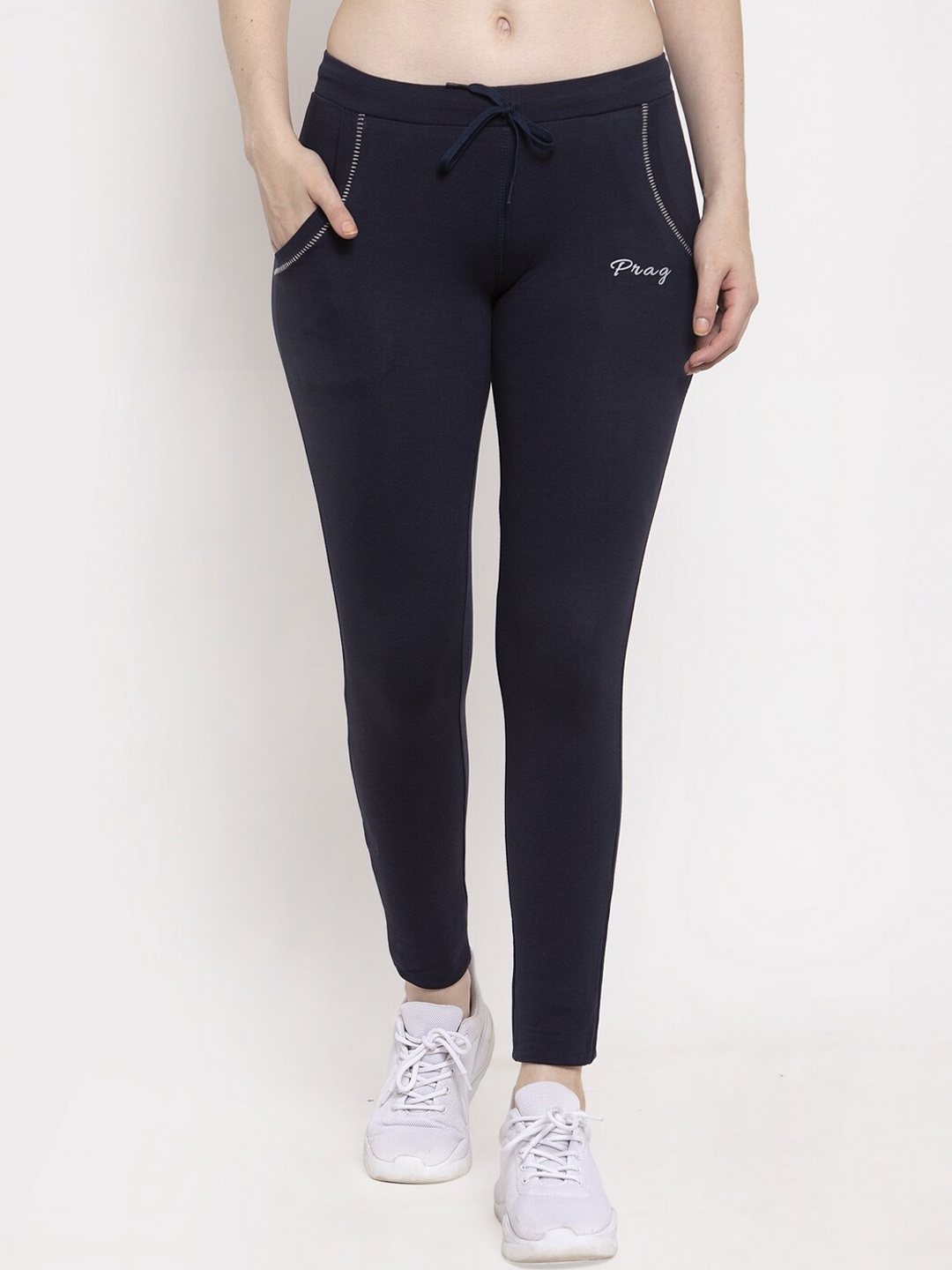 

Prag & Co Women Navy Blue Solid Cotton Track Pants