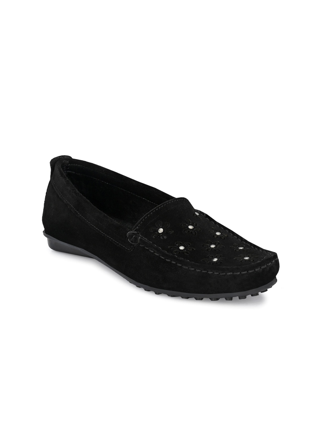 

CARLO ROMANO Women Black Textured Leather Loafers