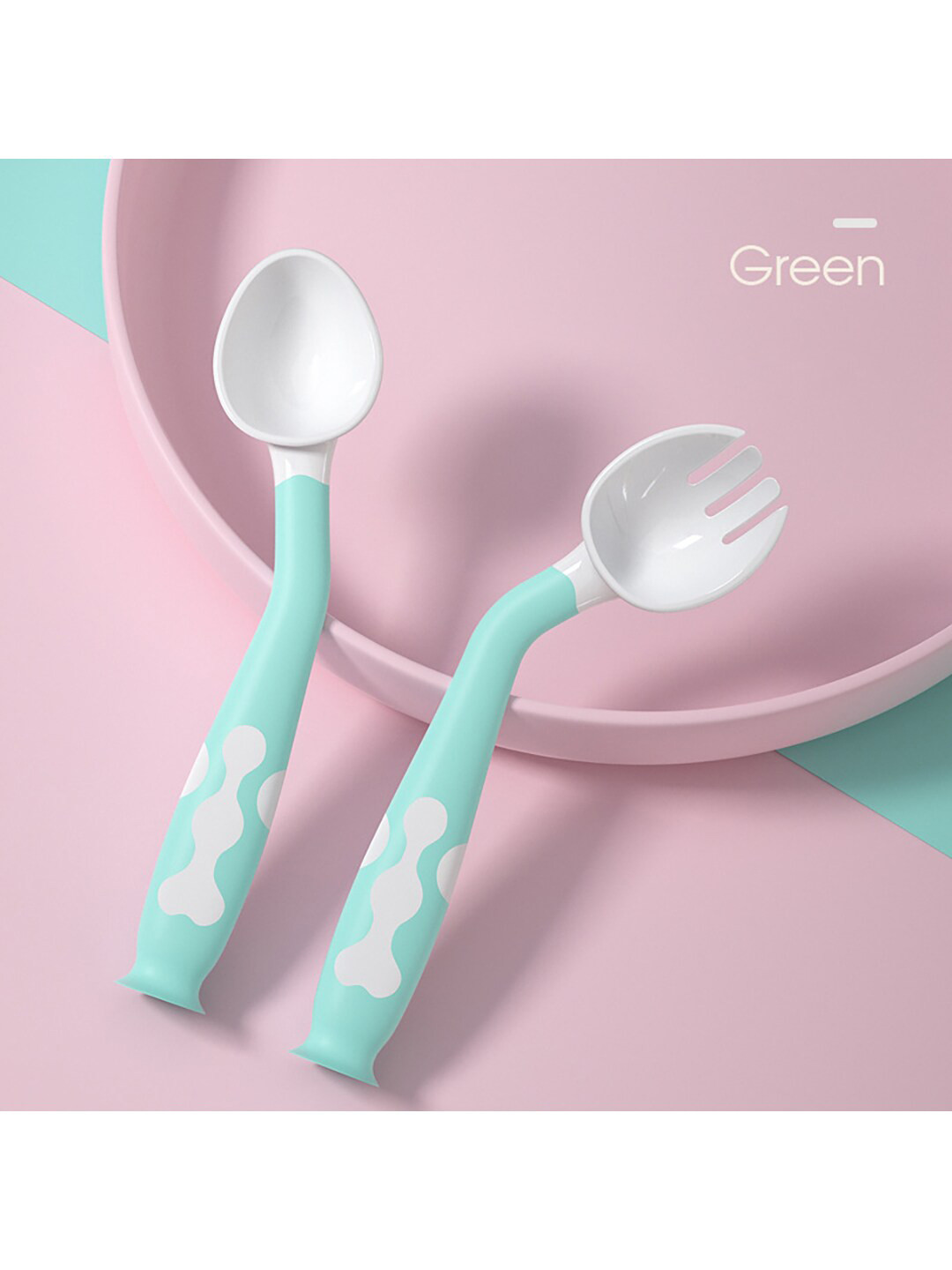 

GUCHIGU Green Set of 2 Baby Feeding Spoons & Fork - 2025B