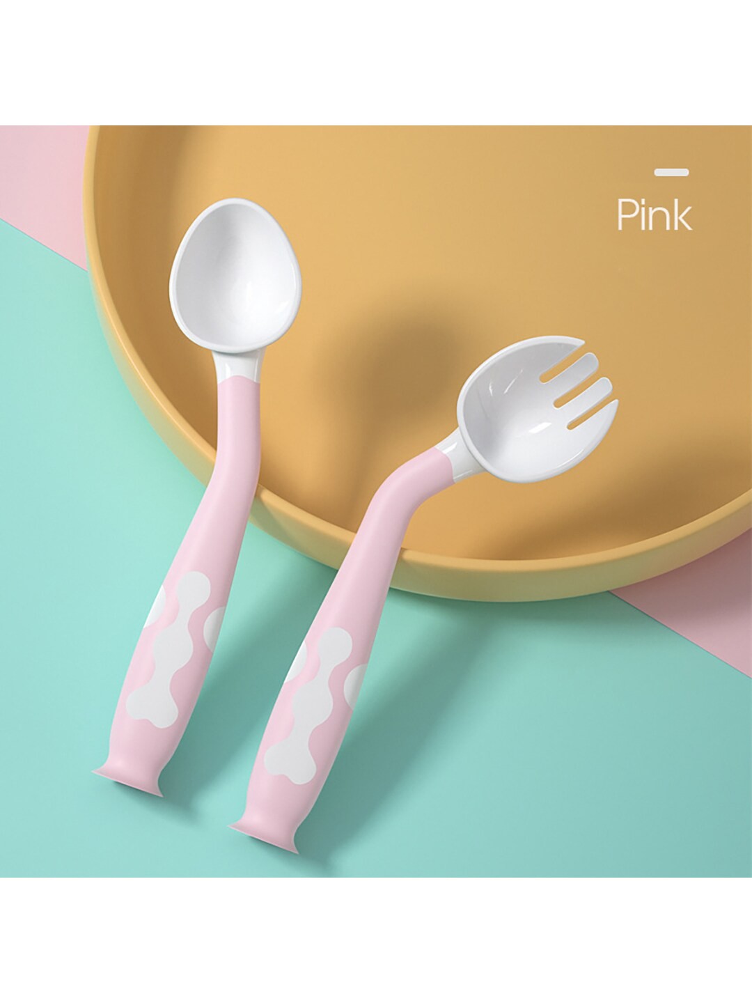 

GUCHIGU Pink Set of 2 Baby Feeding Spoons & Fork - 2025C