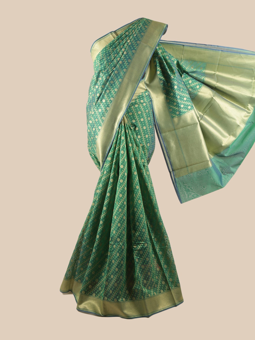 

Pothys Green & Gold-Coloured Floral Woven Design Zari Art Silk Banarasi Saree