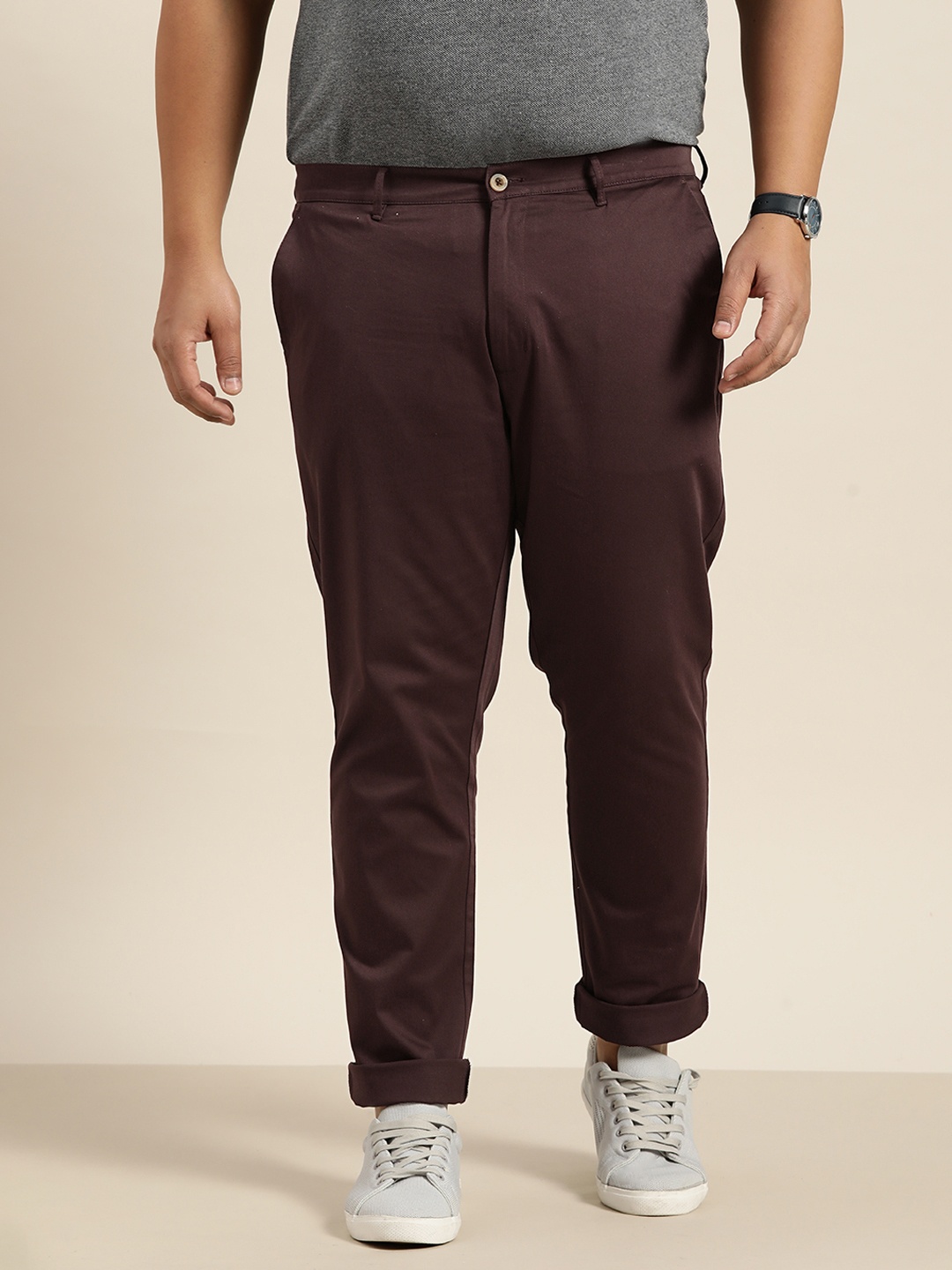 

Sztori Plus Size Men Brown Solid Trousers