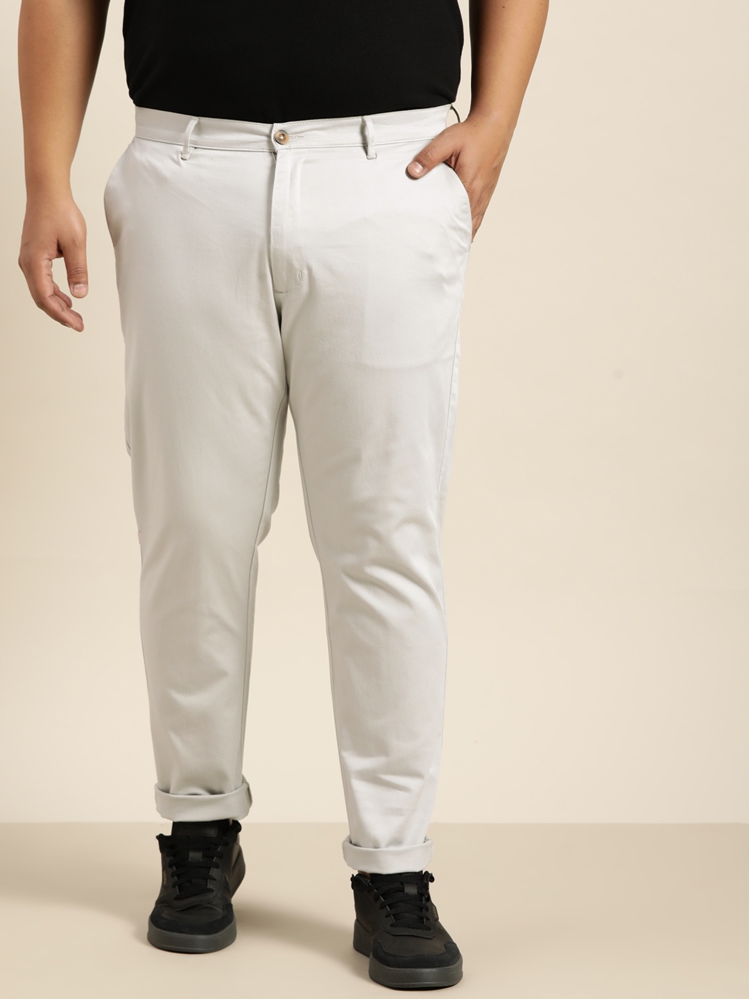 

Sztori Men Plus Size White Solid Chinos