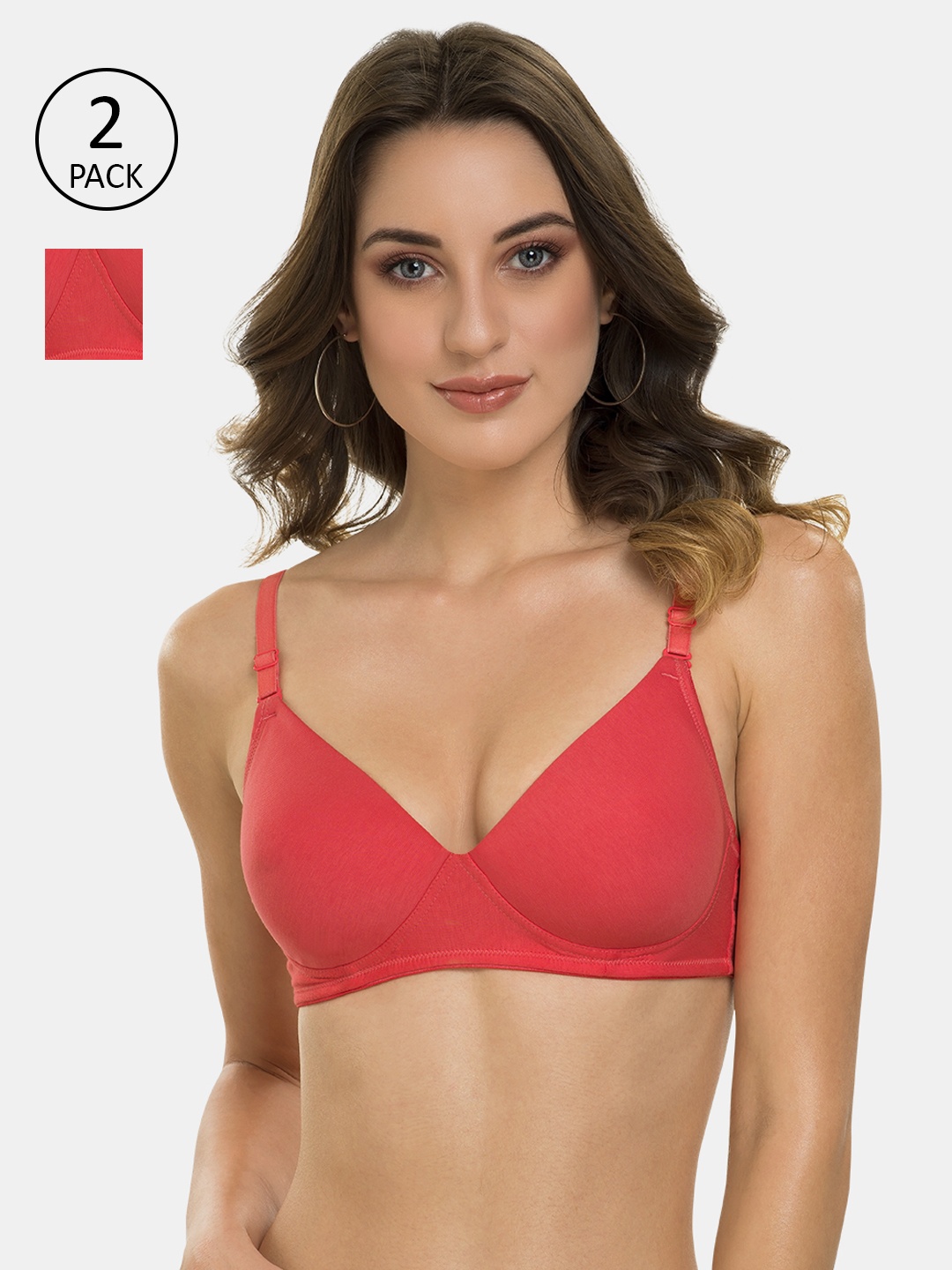 

Tweens Pack Of 2 Coral Solid T-Shirt Bras - Non-Wired Padded