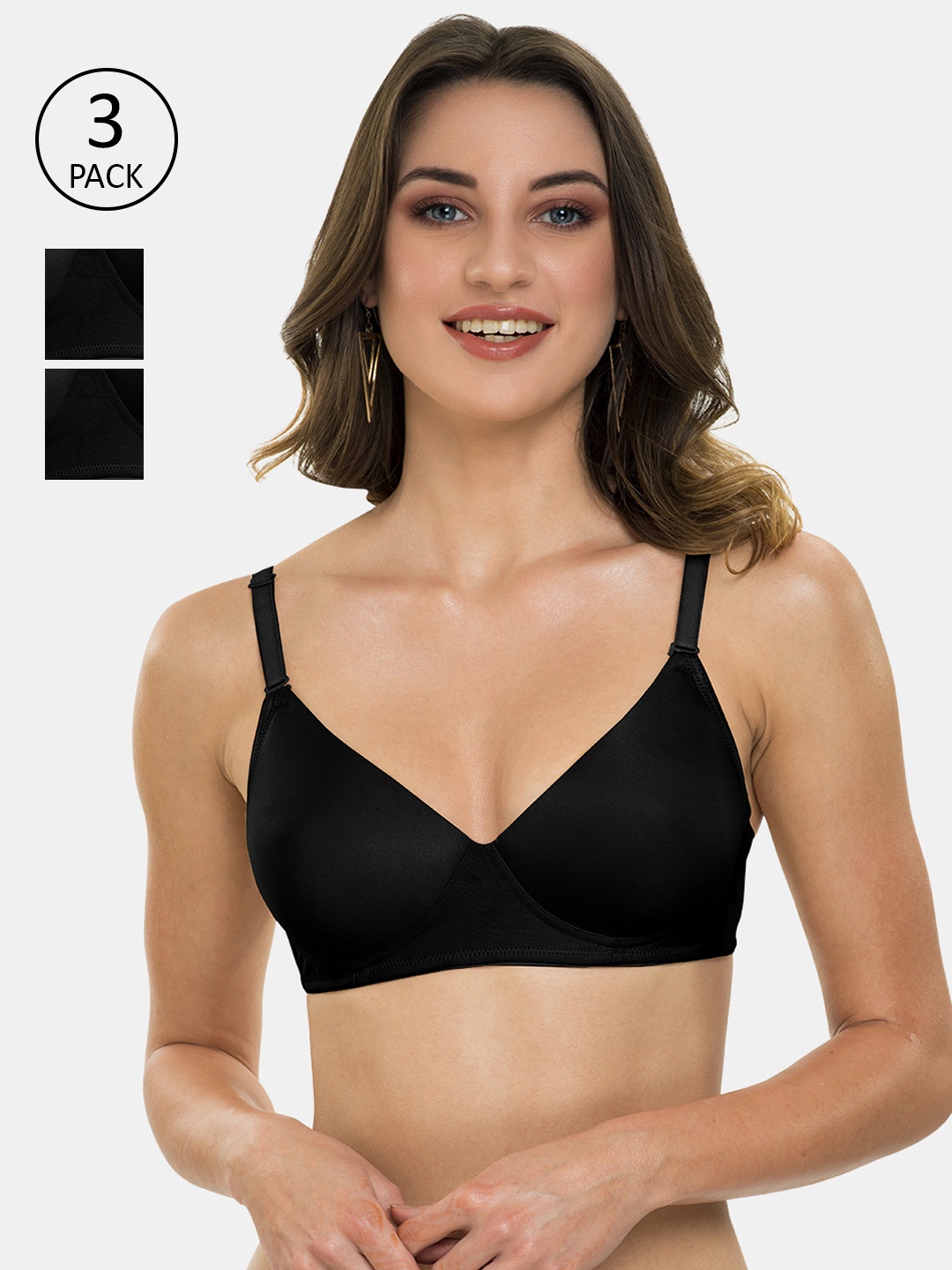 

Tweens Pack of 3 Black Solid Padded T-shirt Bra
