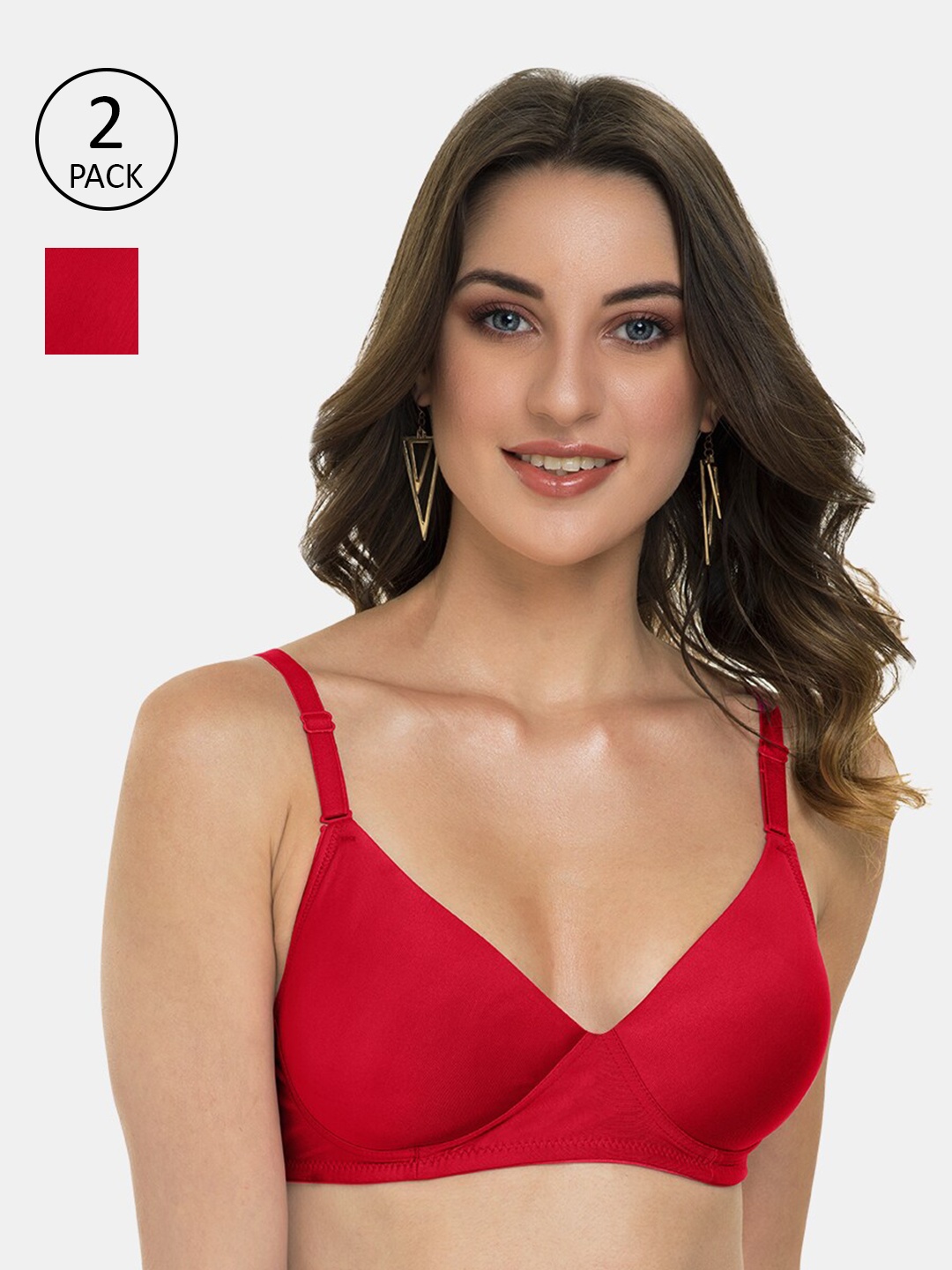 

Tweens Pack of 2 Red Solid Non Wired Full Coverage T-shirt Bra TW-91570-2PC-RD