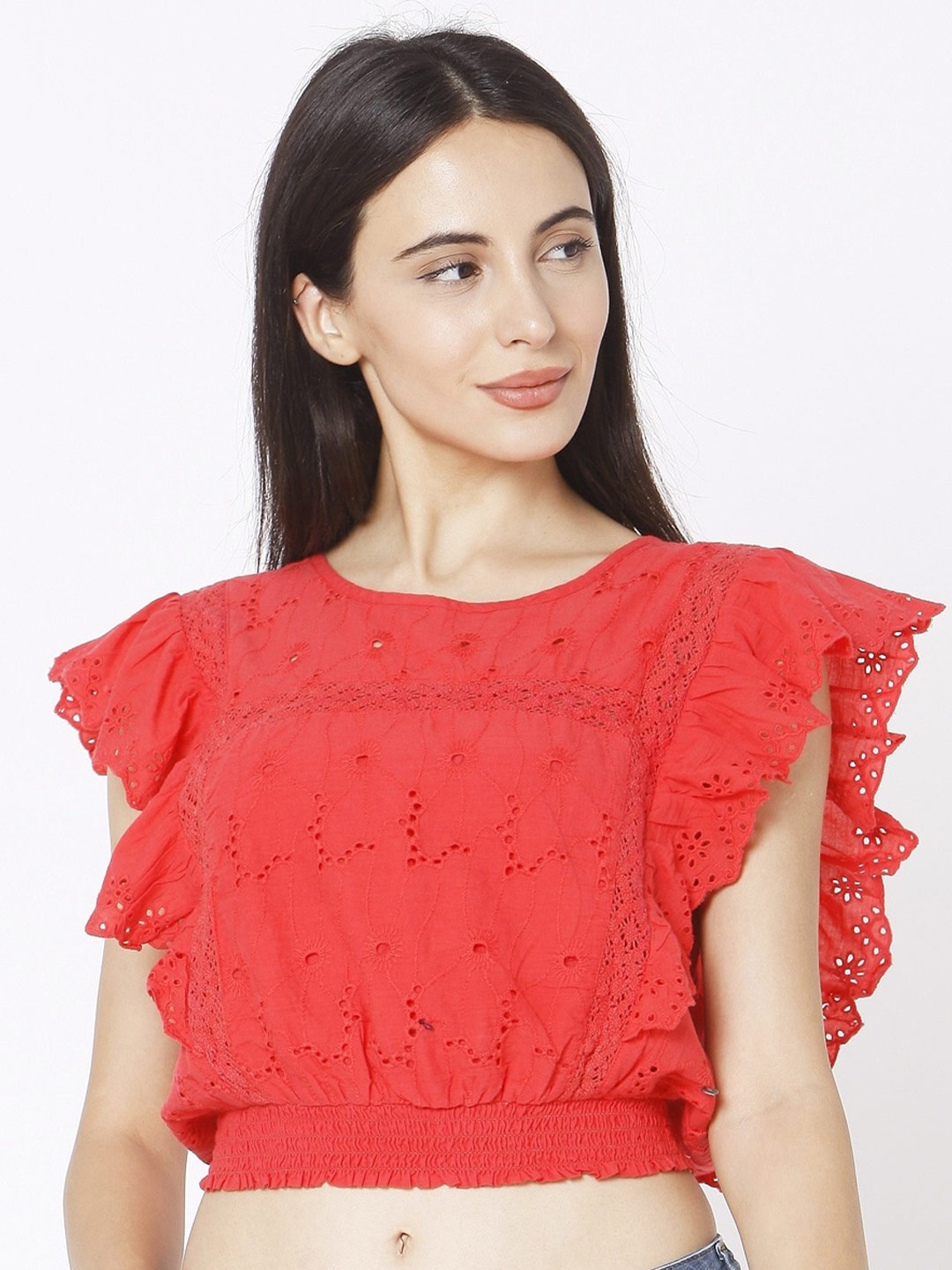 

SPYKAR Women Red Blouson Crop Top