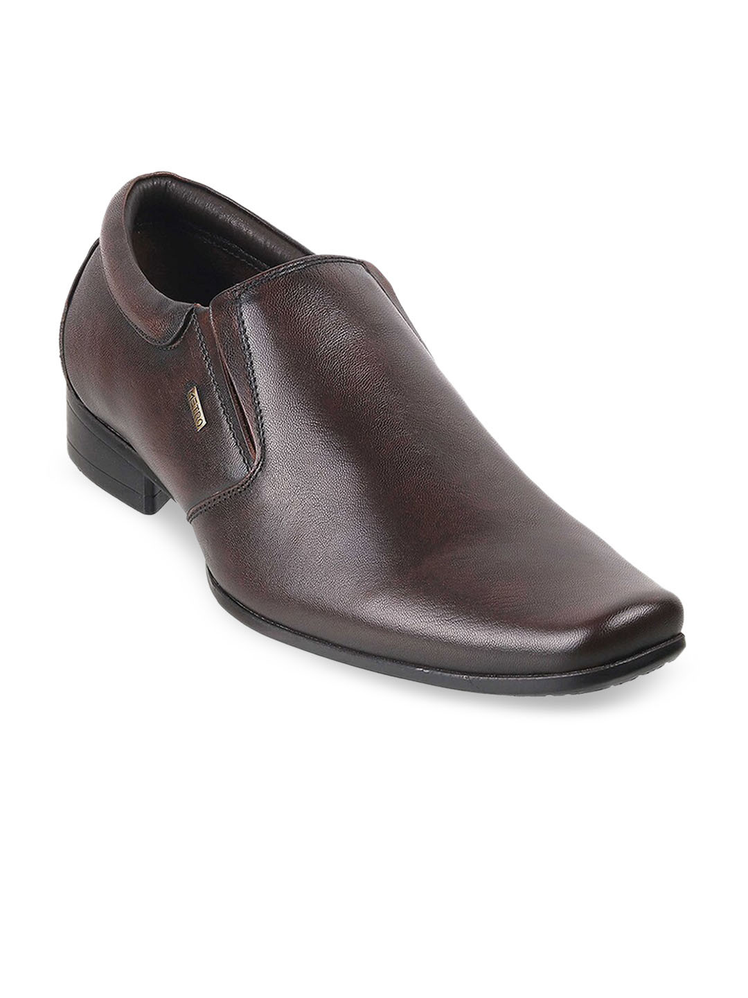 

Metro Men Brown Solid Leather Formal Slip-Ons