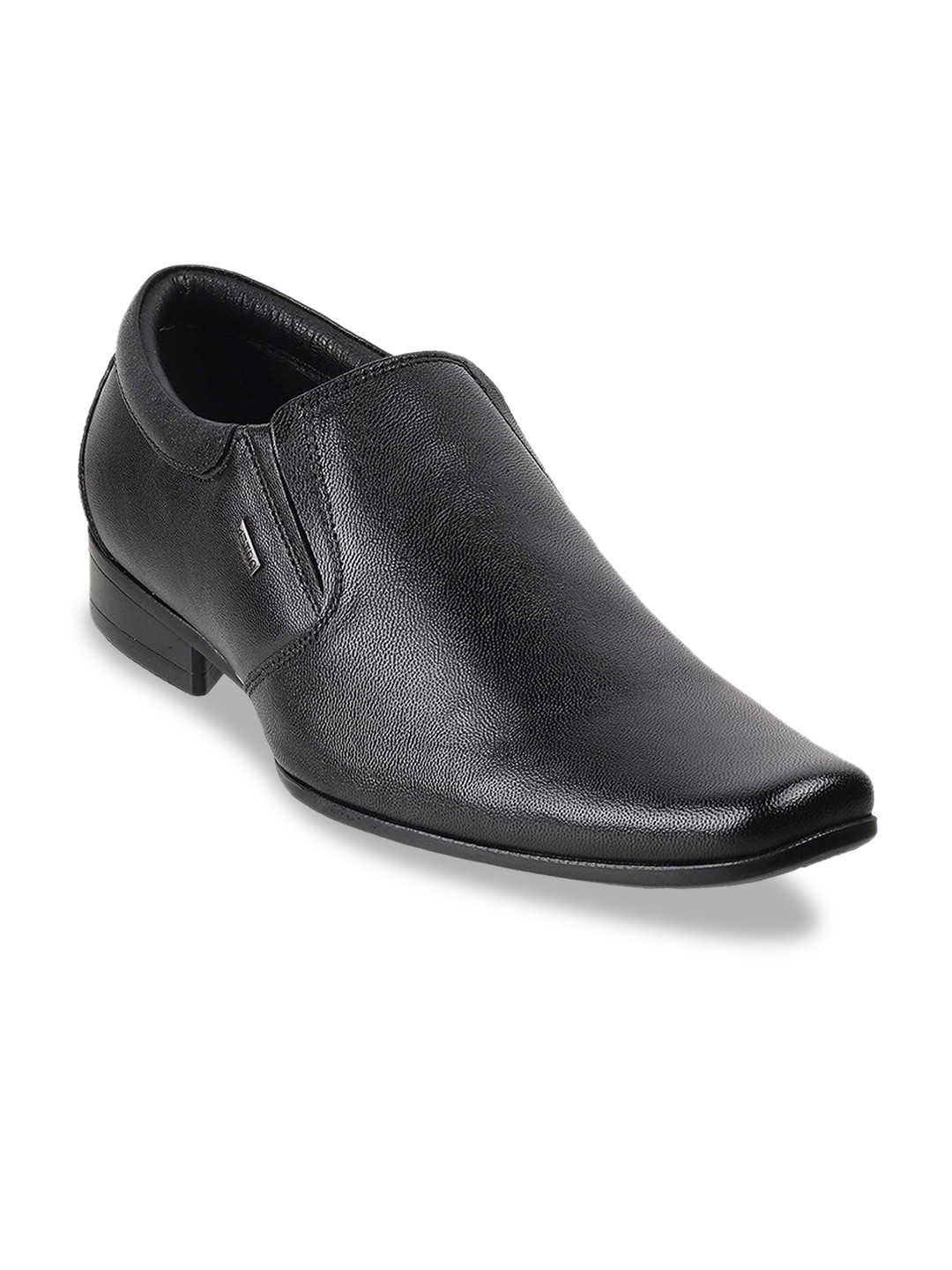 

Metro Men Black Solid Leather Formal Slip-Ons