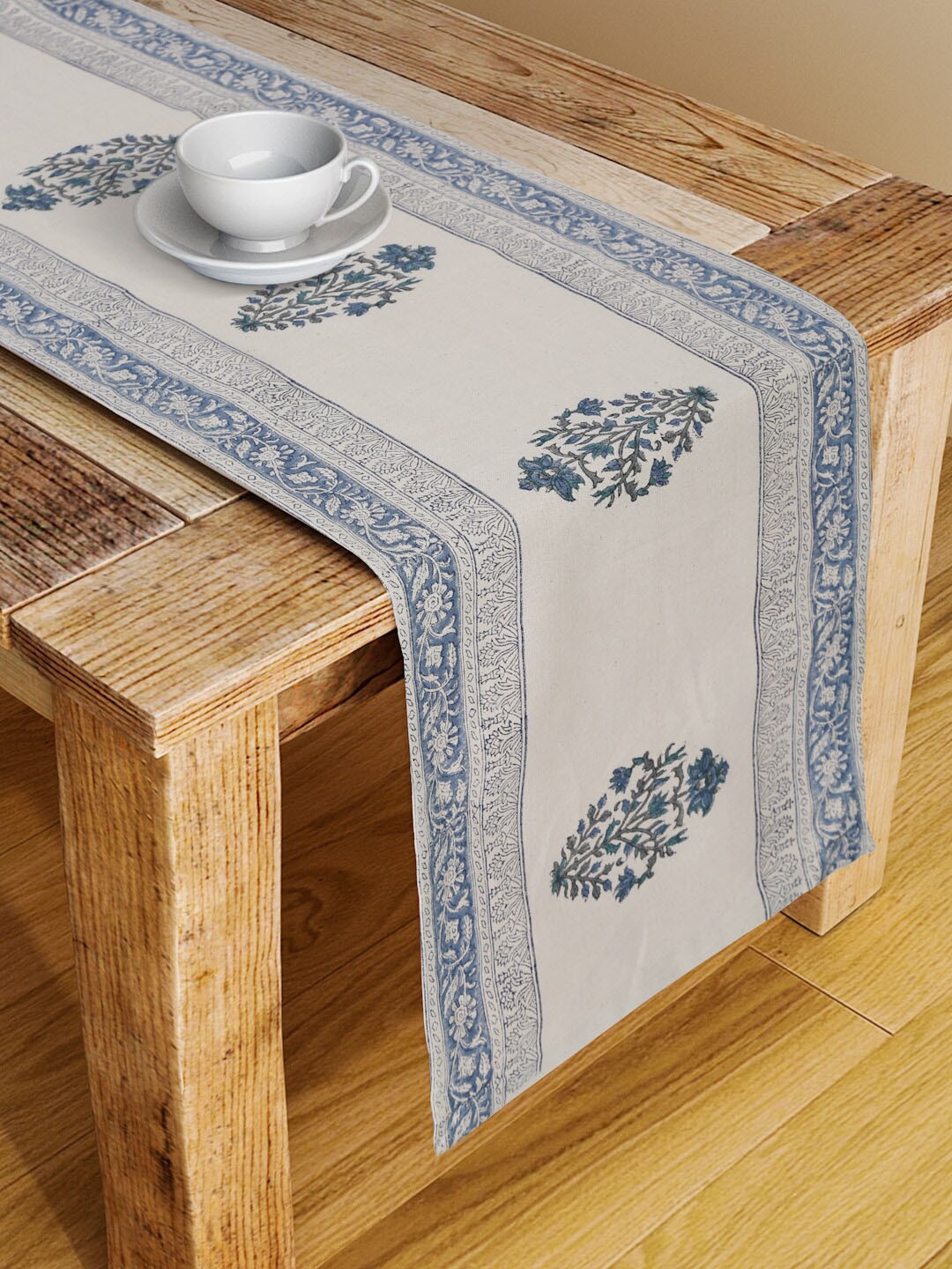 

Fabindia Cream-Colored & Blue Floral Printed Cotton Table Runners