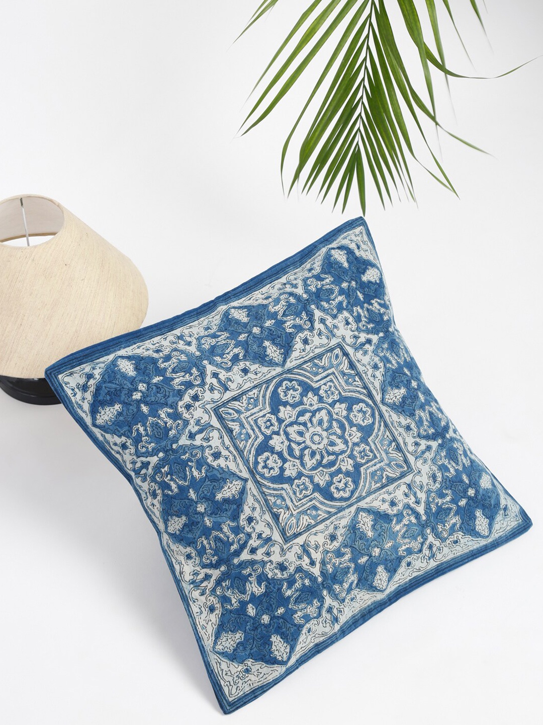 

Fabindia Blue & White Dabu Rakim Printed Cotton Square Cushion Covers