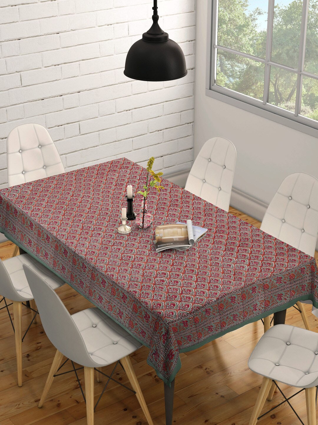 

Fabindia Orange & Green Printed Cotton Table Cover