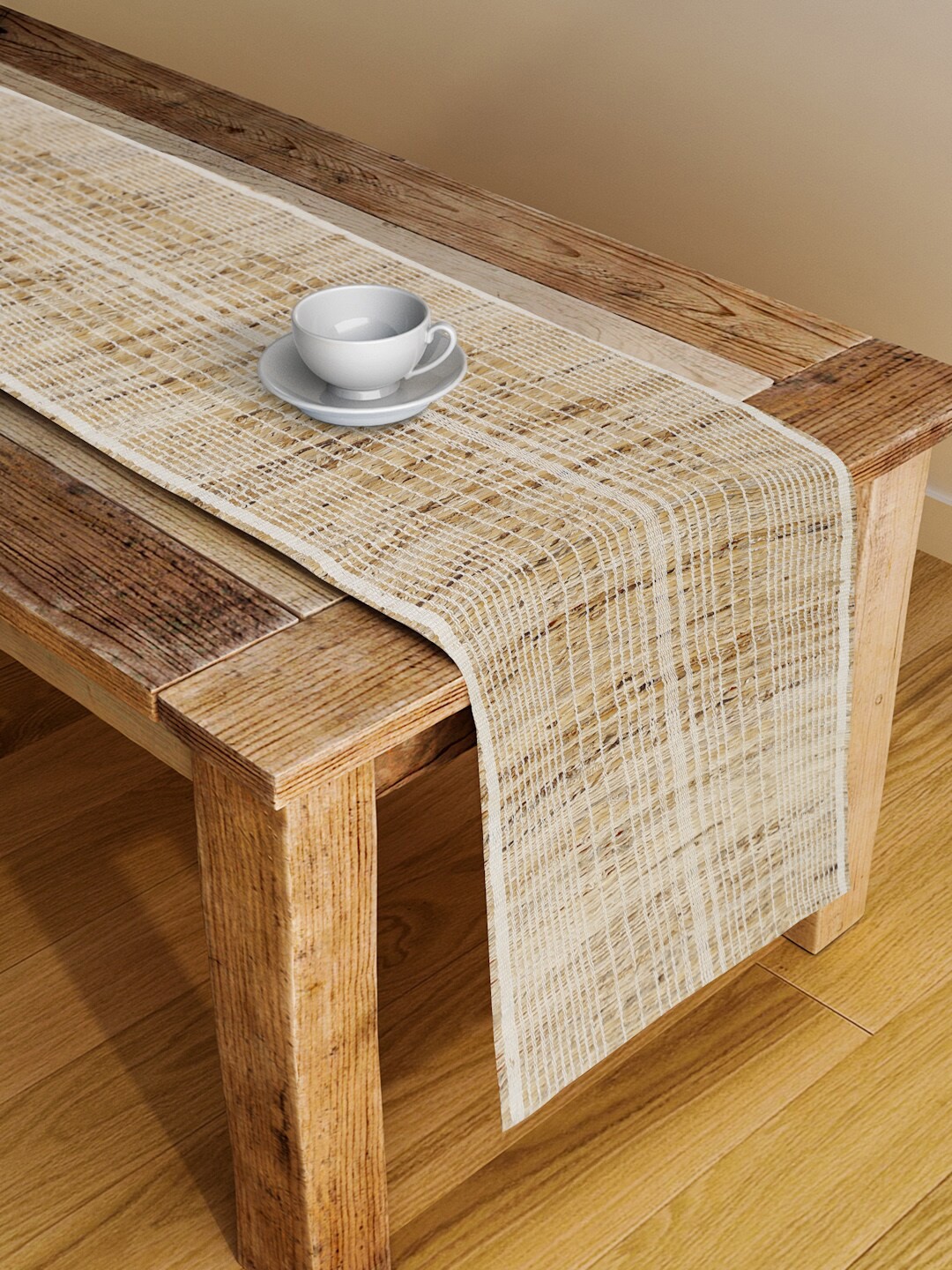 

Fabindia Beige Woven-Design Cotton Table Runner
