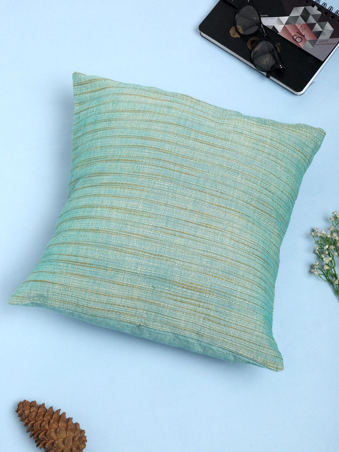 

Fabindia Teal Green & Yellow Woven Haiba Cotton Square Cushion Covers