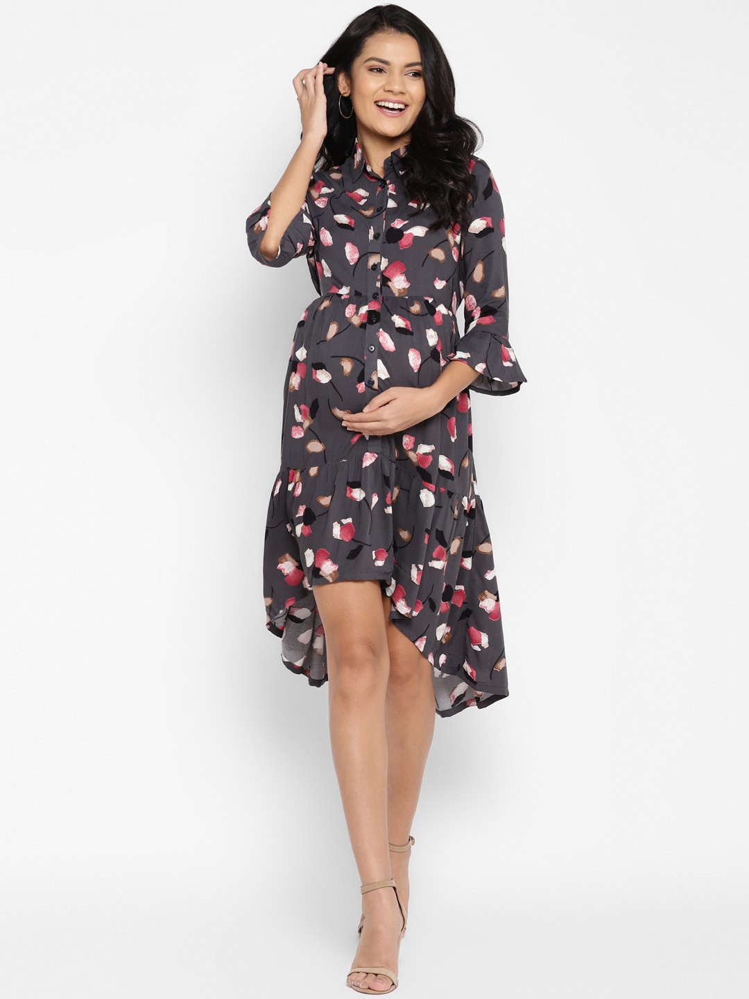 

Momsoon Maternity Grey Floral Shirt Style Dress