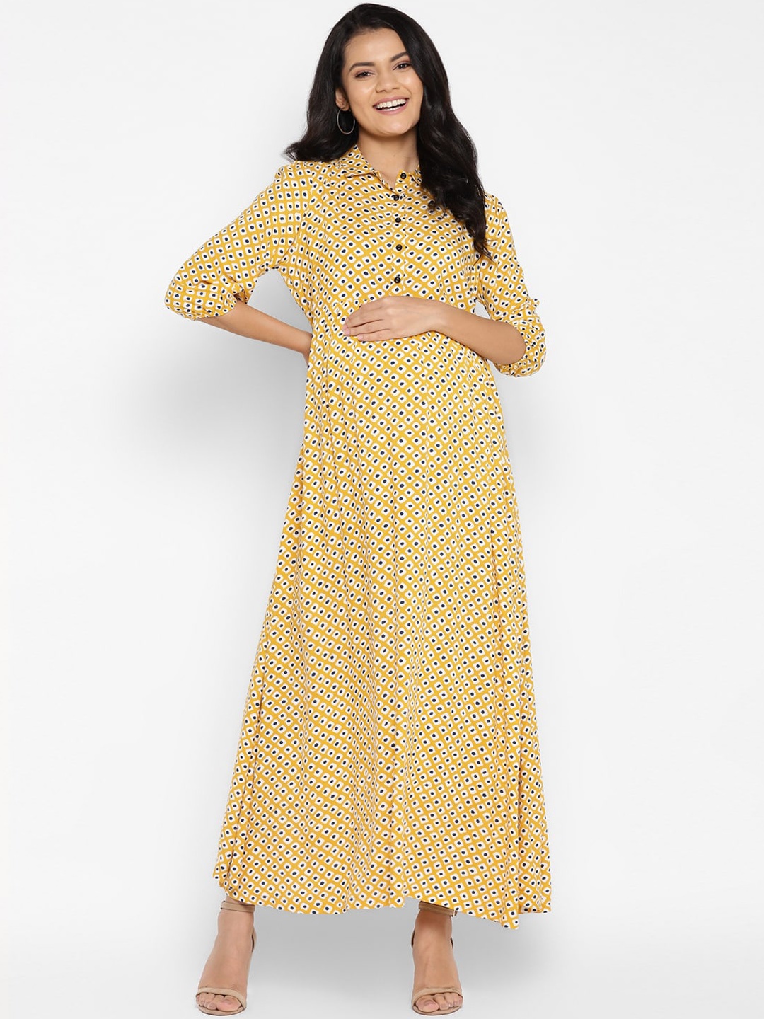 

Momsoon Maternity Women Yellow Geometric Maxi Dress