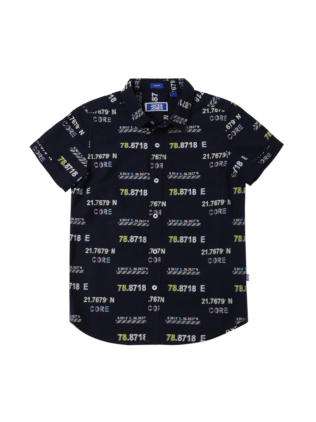 

Jack & Jones Boys Navy Blue Opaque Printed Cotton Casual Shirt