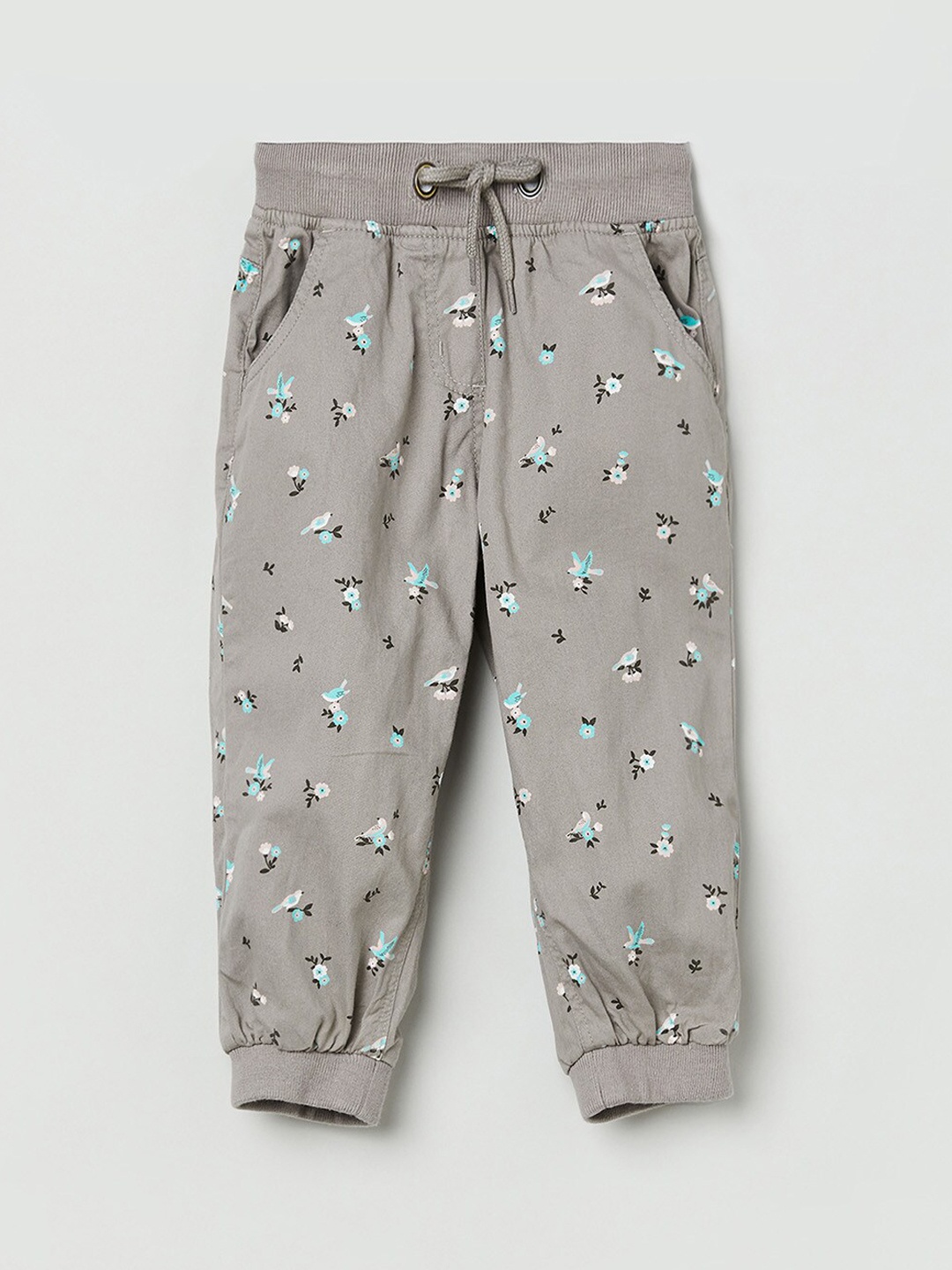 

max Girls Grey & White Printed Pure Cotton Joggers