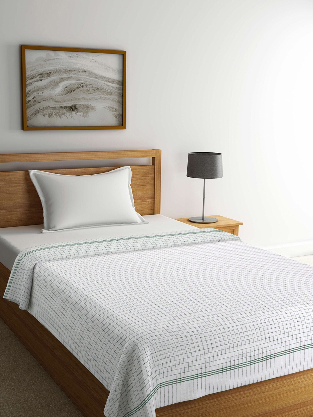 

KLOTTHE White & Green Checked Summer 150 GSM Cotton Single Bed Dohar