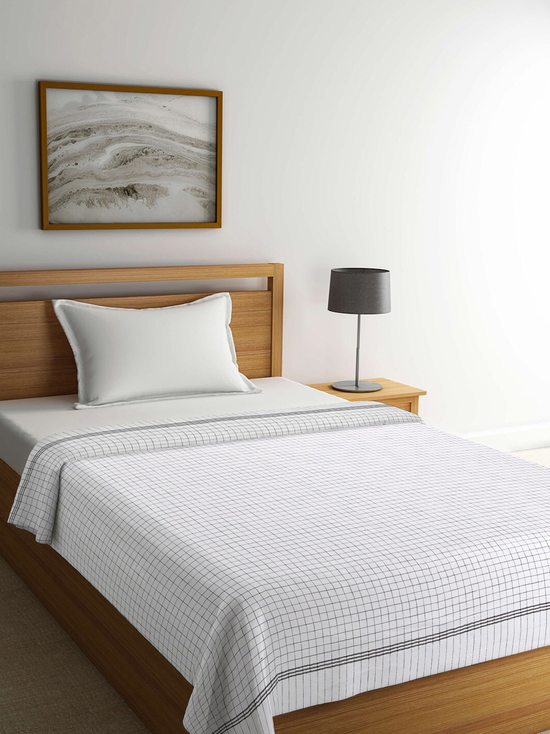 

KLOTTHE White & Black Checked Summer 150 GSM Cotton Single Bed Dohar