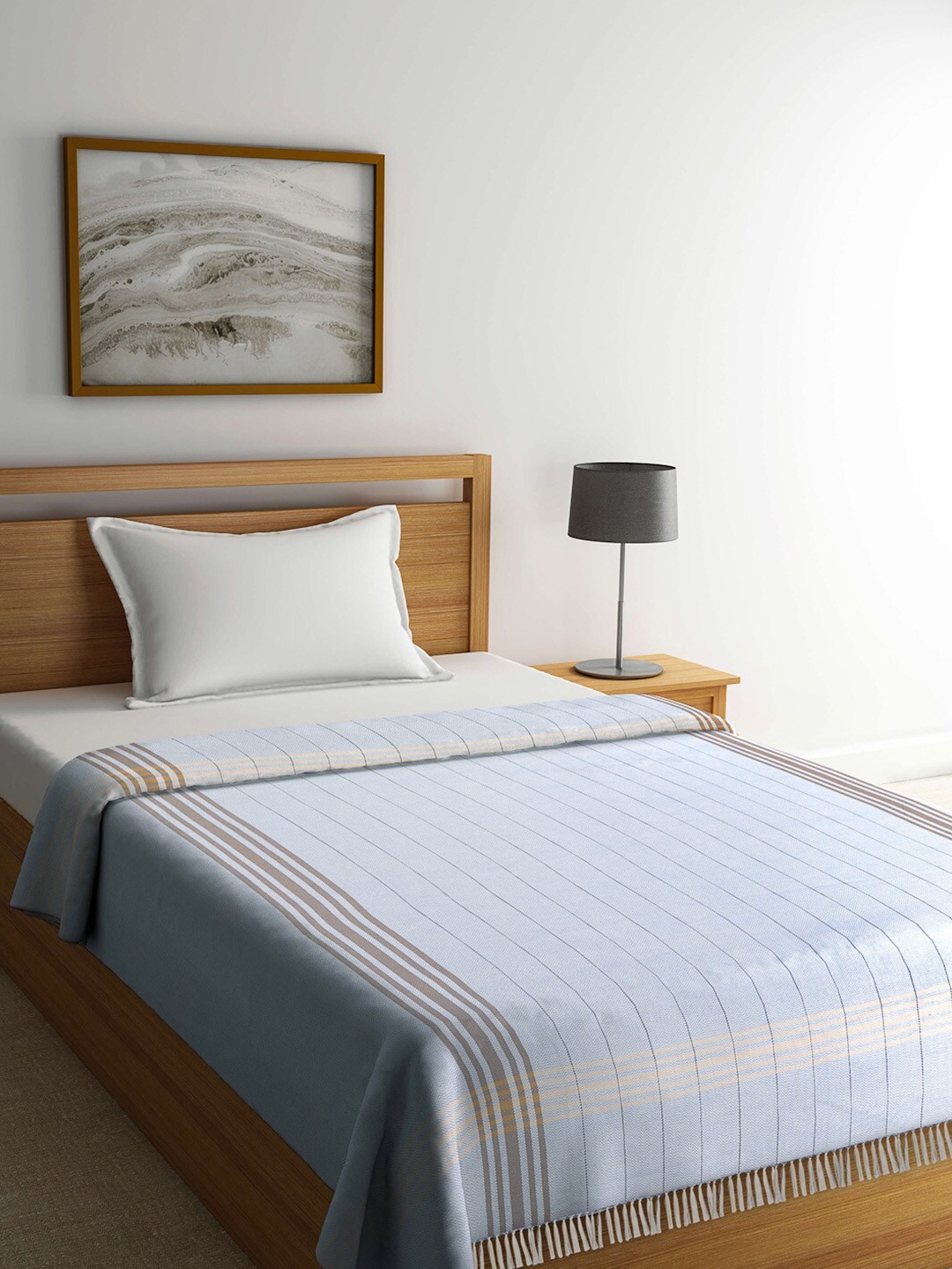 

KLOTTHE Blue Striped Mild Winter 233 GSM Cotton Single Bed Dohar