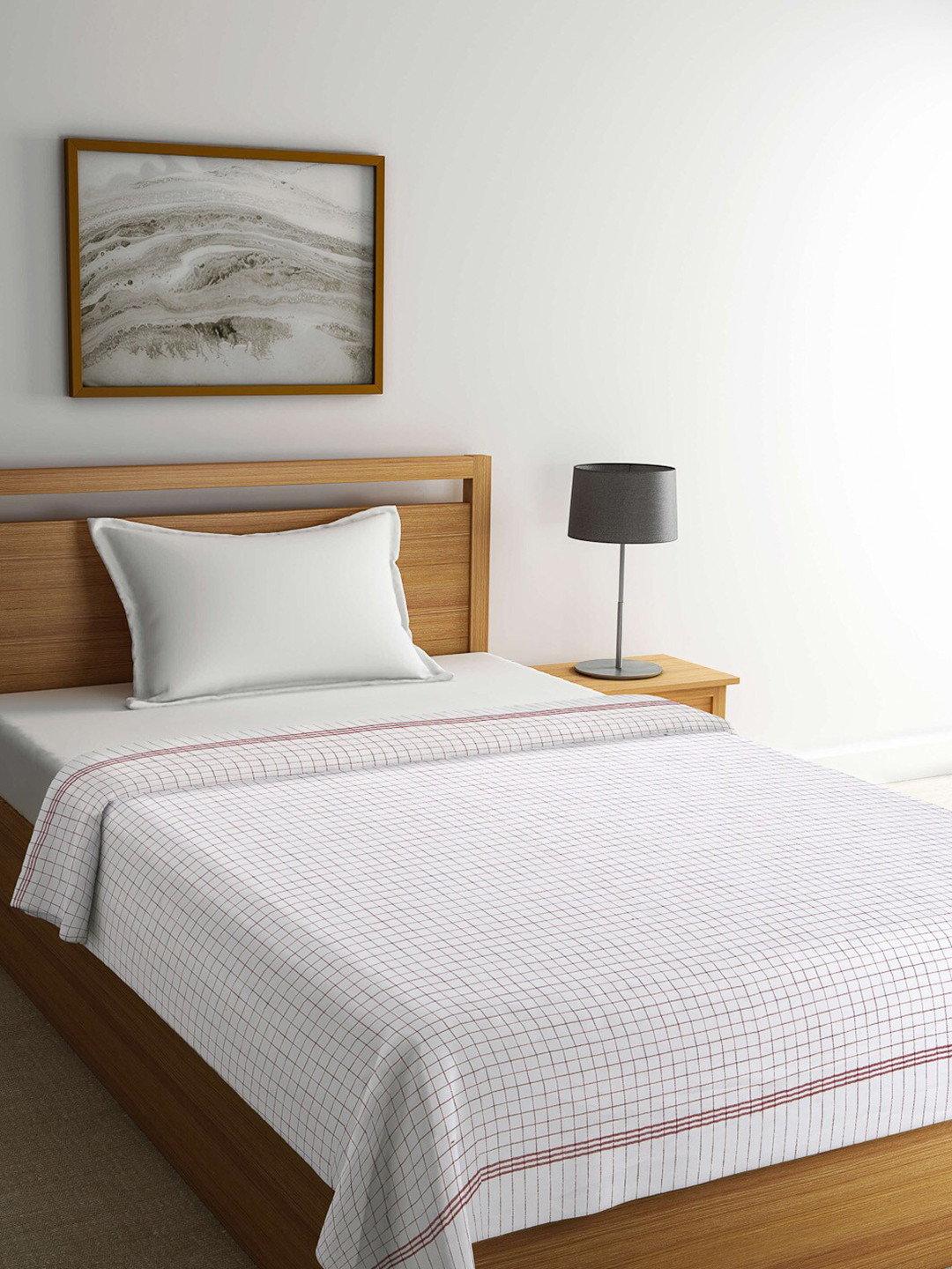 

KLOTTHE White & Red Checked Summer 150 GSM Cotton Single Bed Dohar