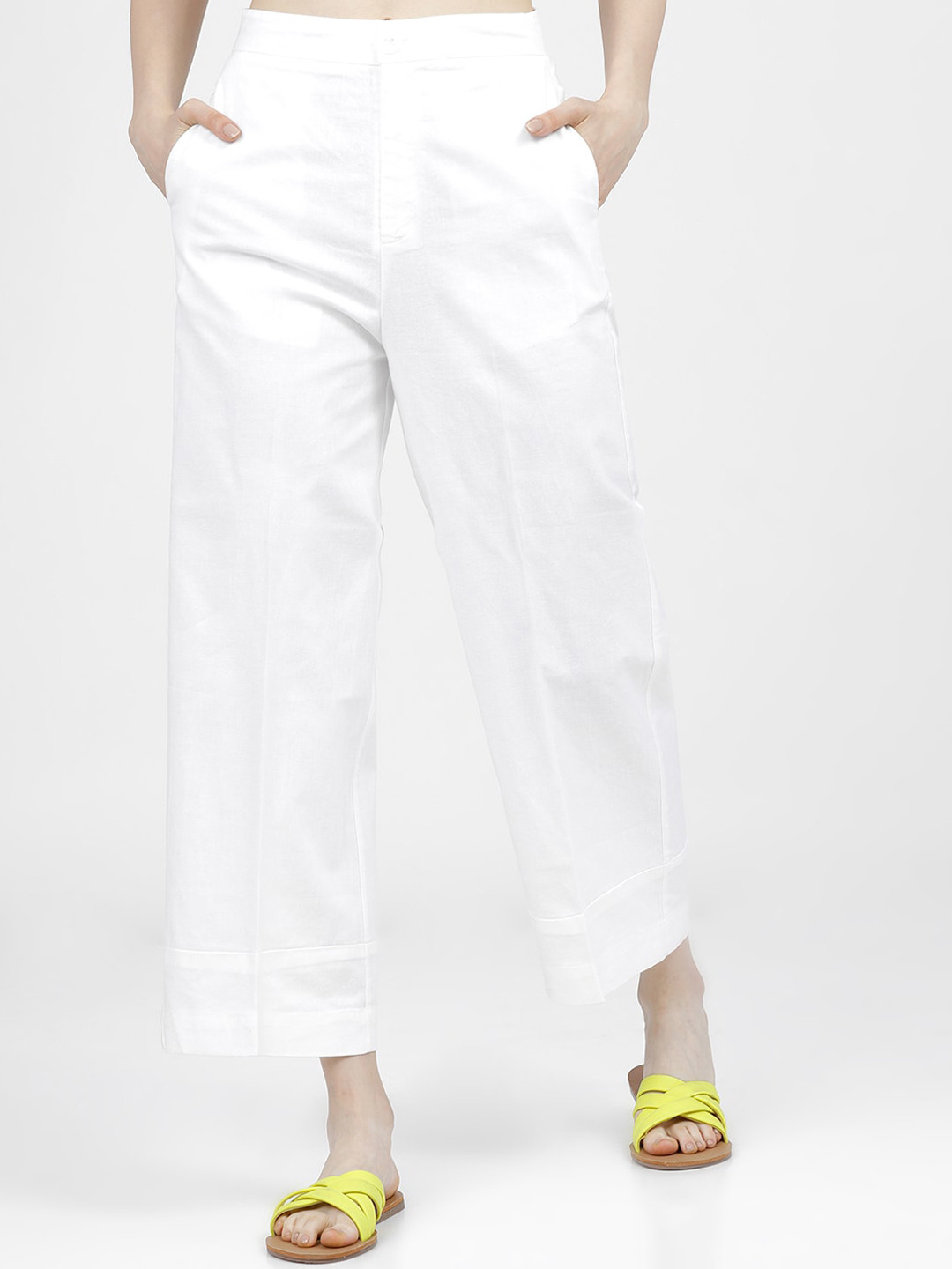 

Tokyo Talkies Women White Straight Fit High-Rise Trousers
