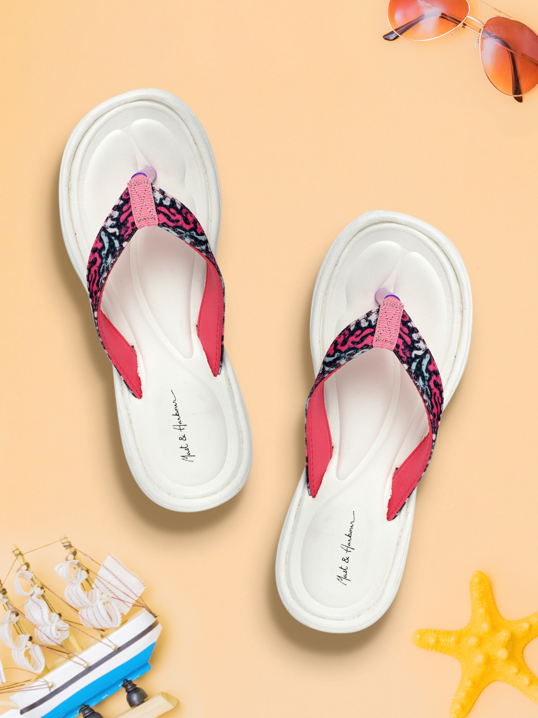 

Mast & Harbour Women White & Black Printed Thong Flip-Flops