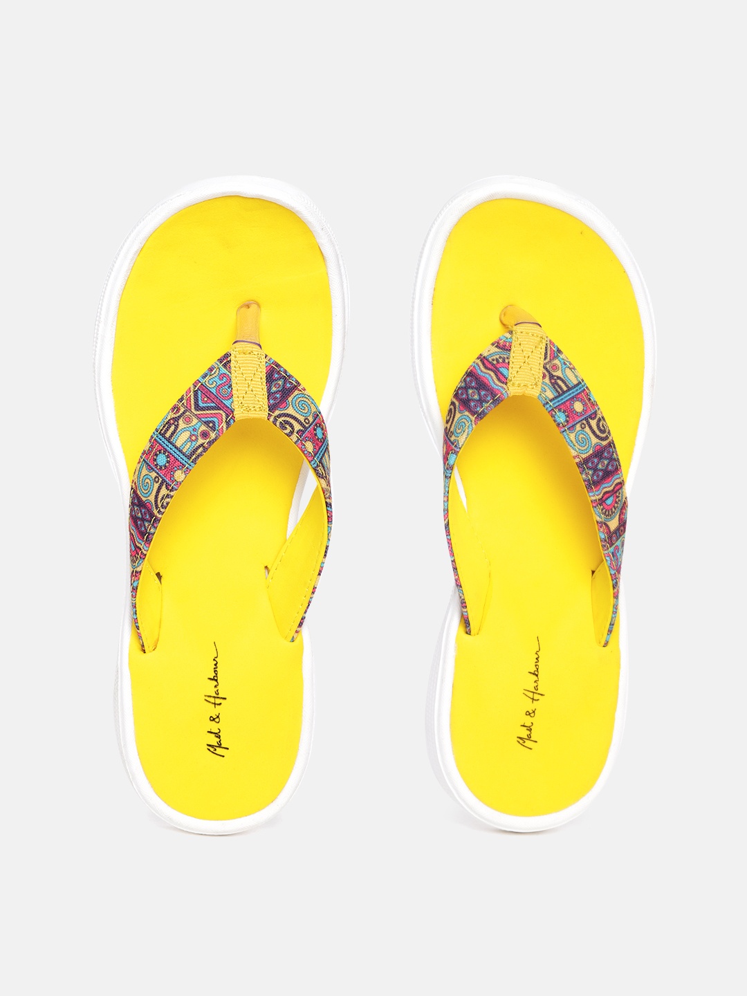 

Mast & Harbour Women Yellow & Pink Printed Thong Flip-Flops