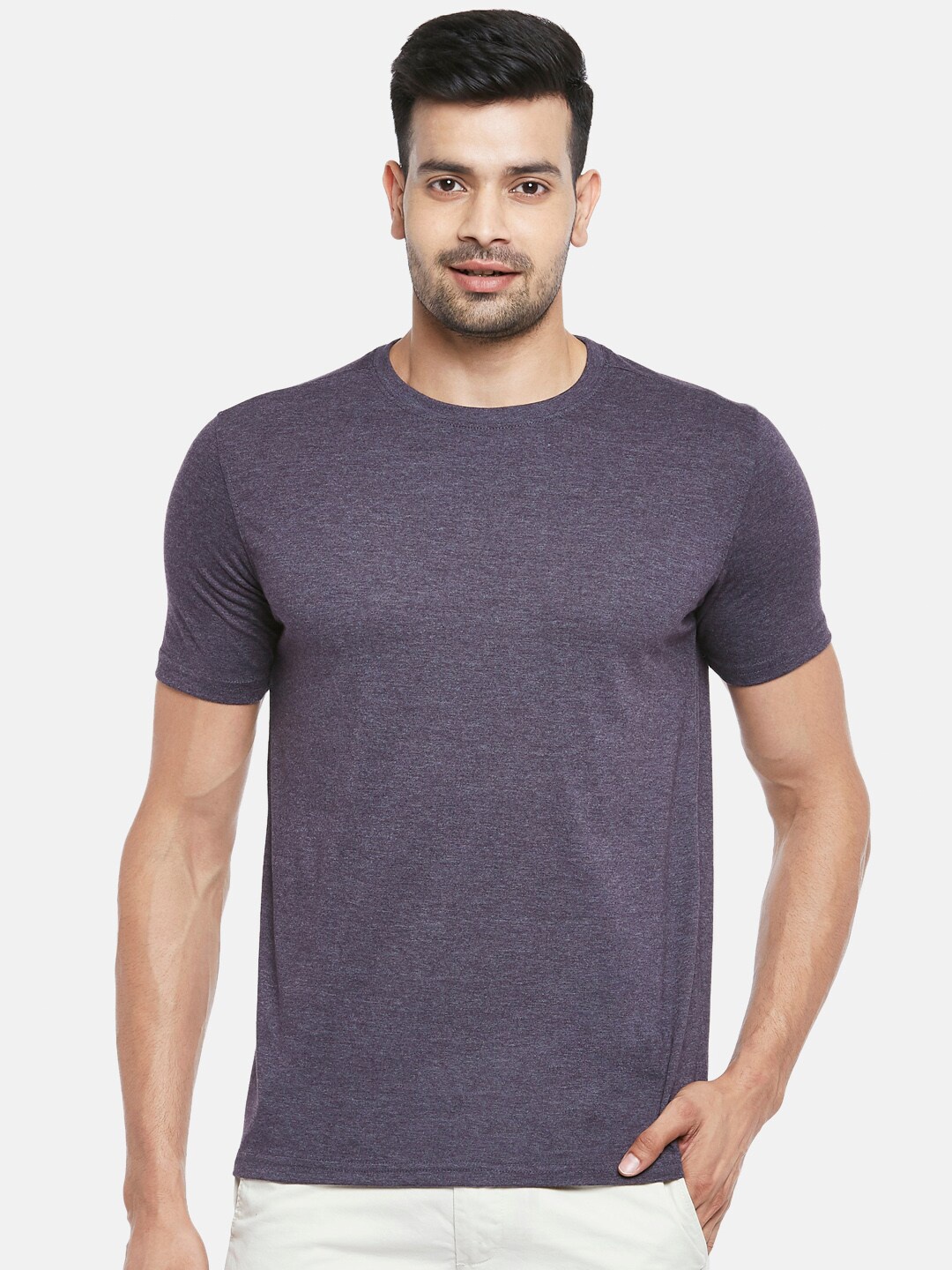 

BYFORD by Pantaloons Men Grey Pure Cotton T-shirt