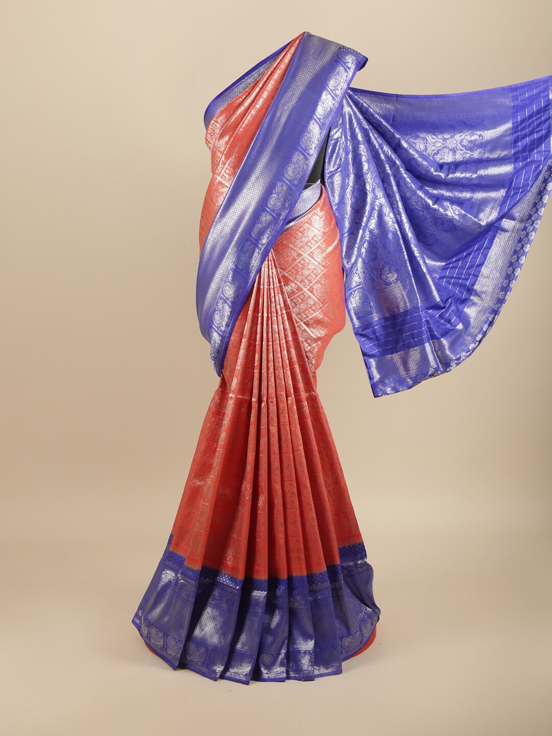 

Pothys Orange & Blue Woven Design Art Silk Banarasi Saree