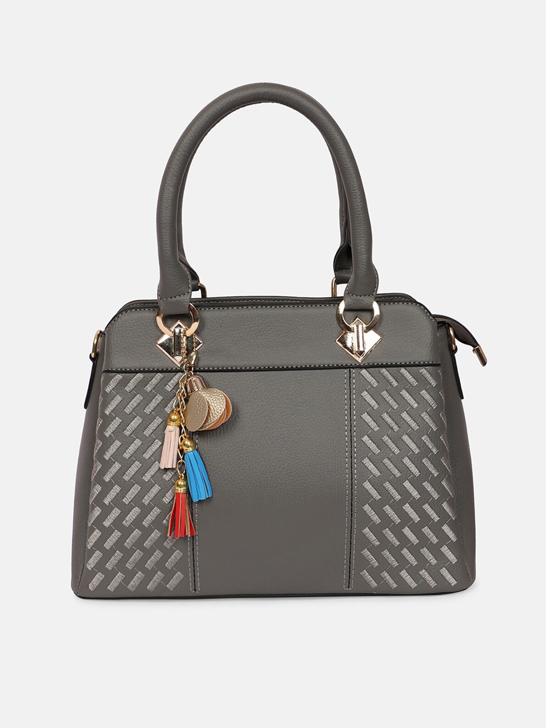 

Bagsy Malone Grey Geometric Printed PU Structured Handheld Bag