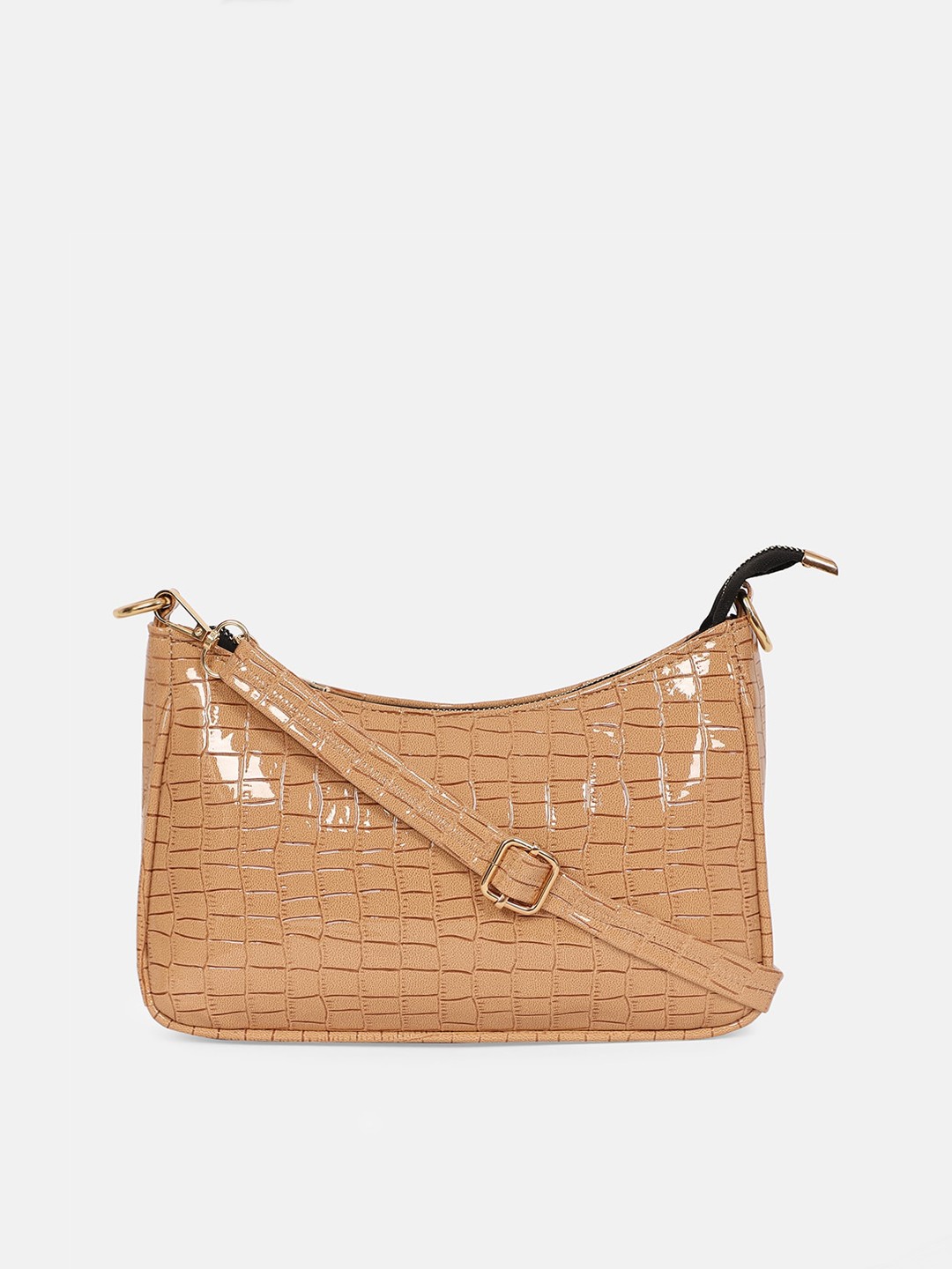 

Bagsy Malone Beige Textured PU Structured Sling Bag with Quilted