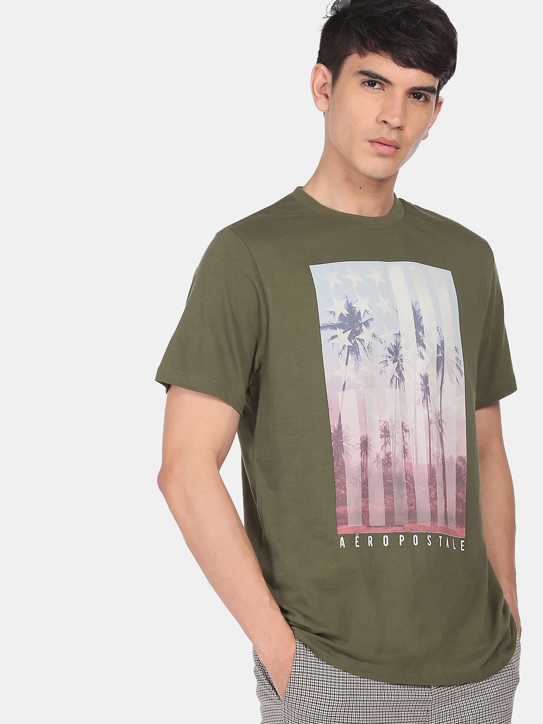 

Aeropostale Men Green Printed Pure Cotton T-shirt