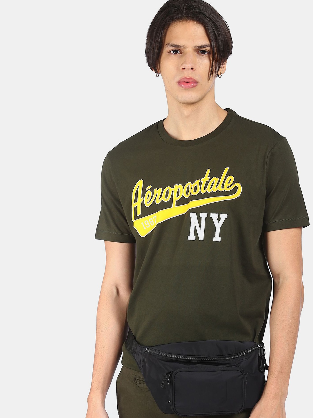 

Aeropostale Men Green & Yellow Typography Printed T-shirt