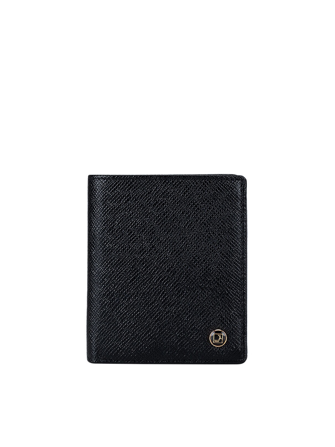 

Da Milano Men Black Textured Leather Three Fold Wallet