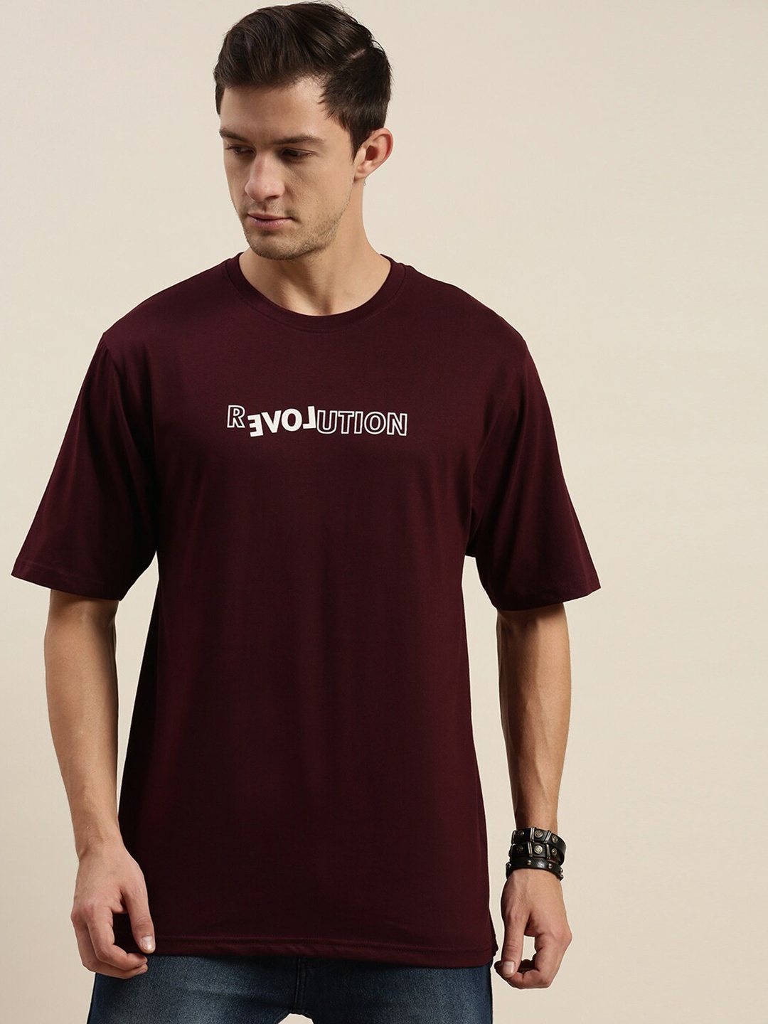 

Difference of Opinion Men Maroon Typography Print Loose Fit T-shirt