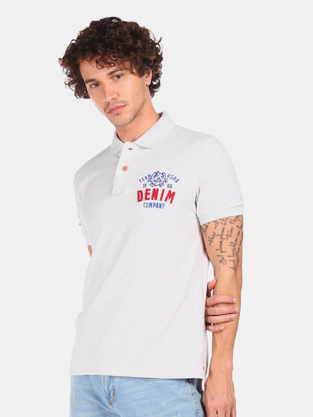 

U.S. Polo Assn. Denim Co. Men Grey Polo Collar T-shirt
