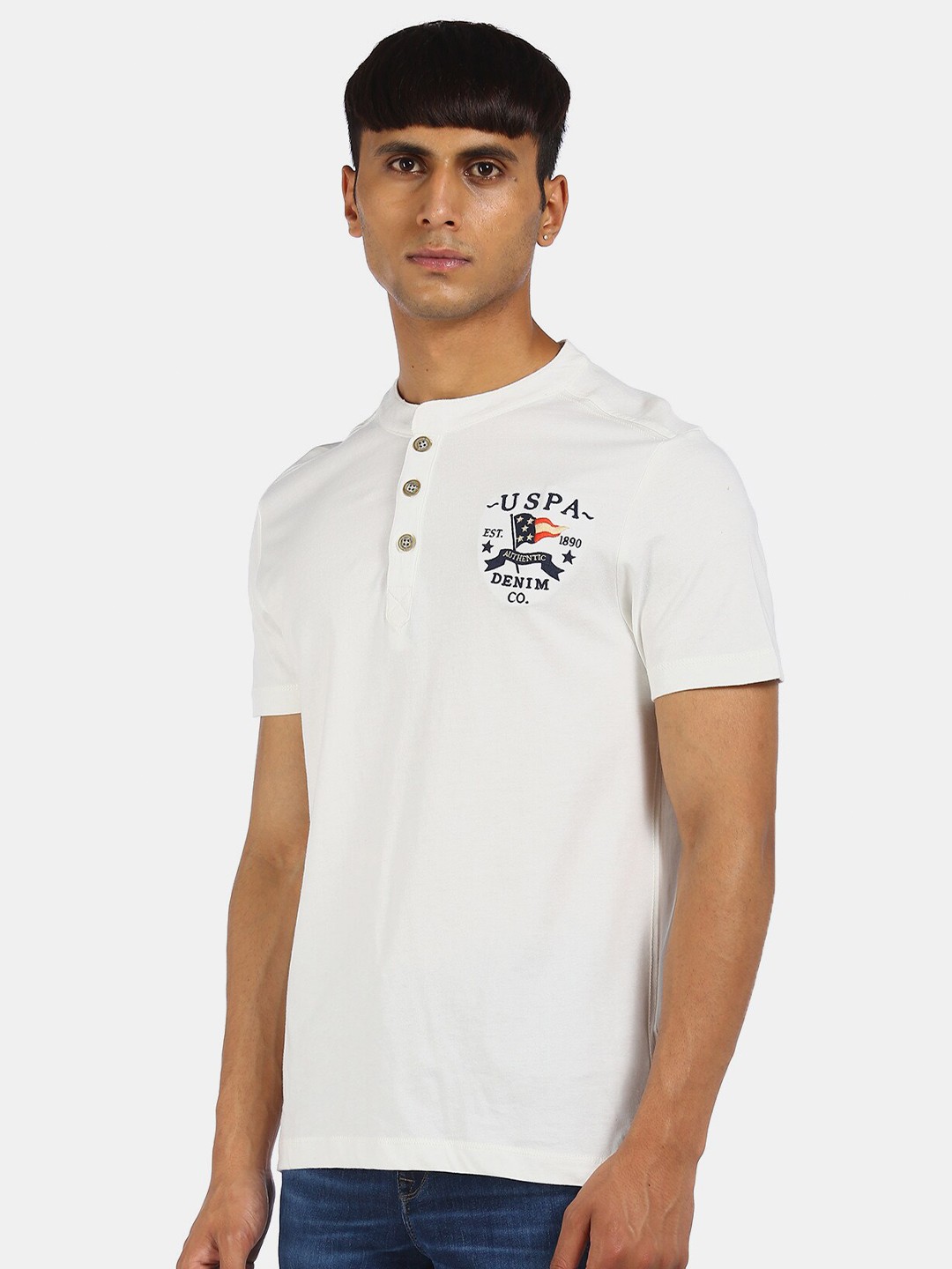 

U.S. Polo Assn. Denim Co. Men White Printed Pure Cotton T-shirt