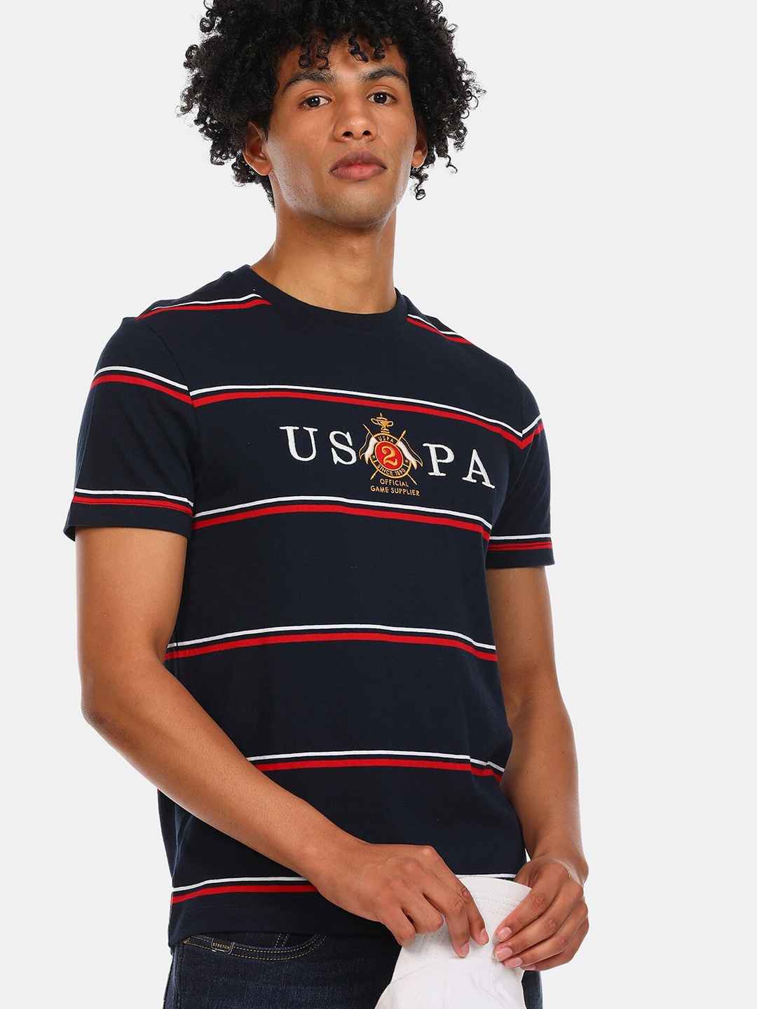 

U S Polo Assn Men Blue & Red Striped T-shirt