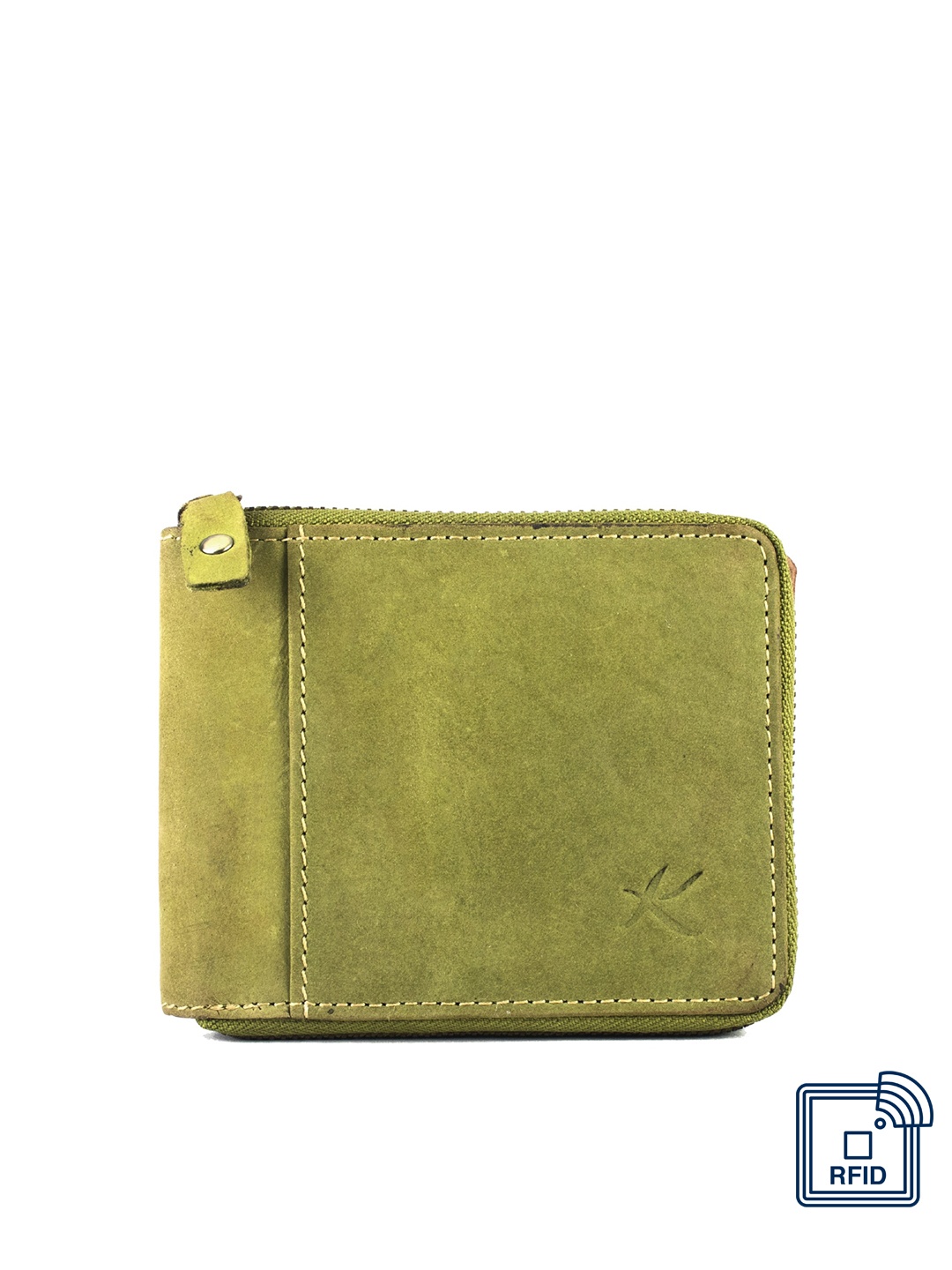 

Kastner Men Green Solid Leather Zip Around Wallet