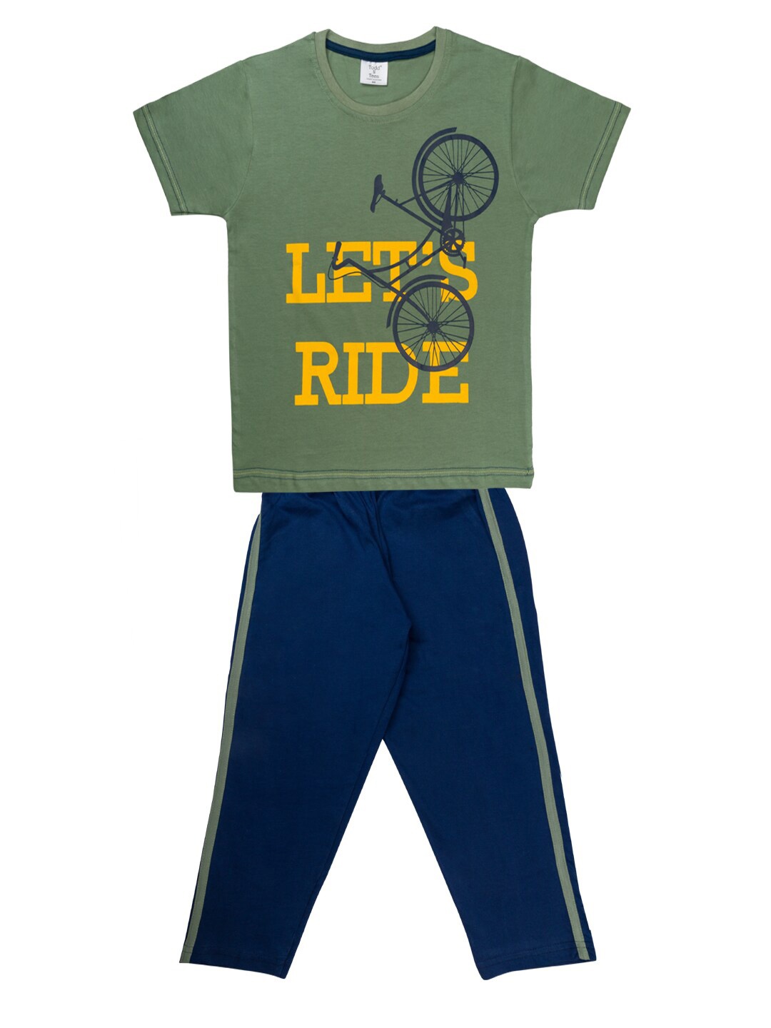 

Todd N Teen Boys Teal & Yellow Graphic Printed Pure Cotton T-Shirt With Pyjamas