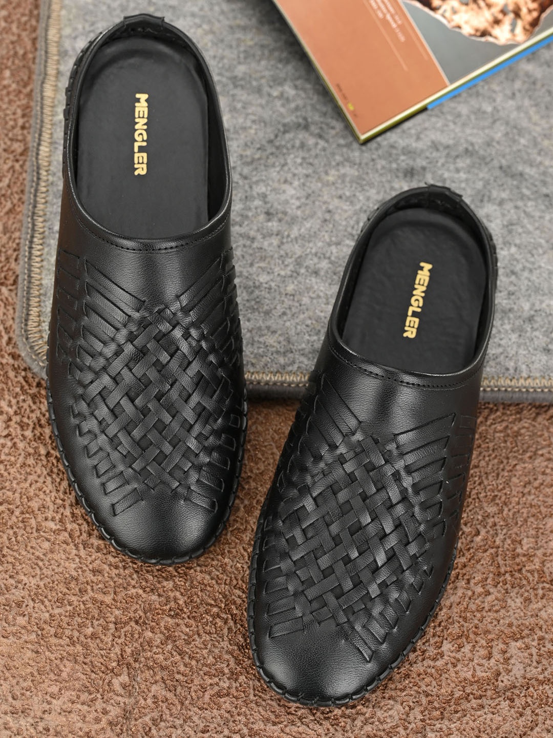 

MENGLER Men Black Shoe-Style Sandals