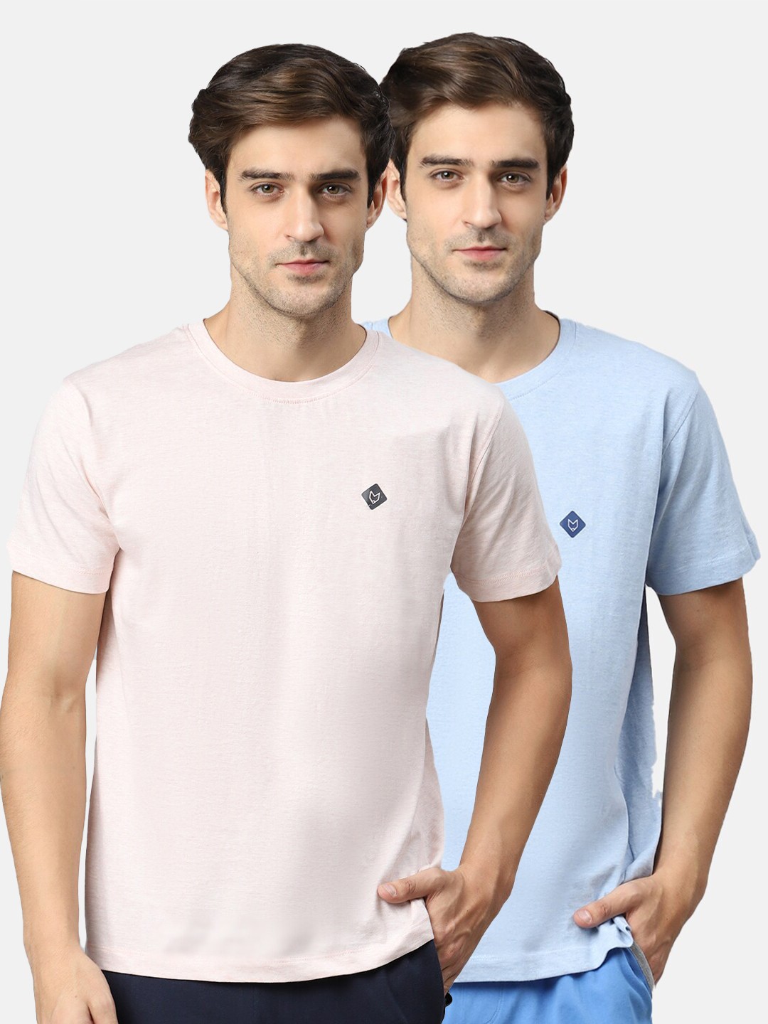 

Almo Wear Men Pack-2 Blue Peach Pure Cotton T-shirt