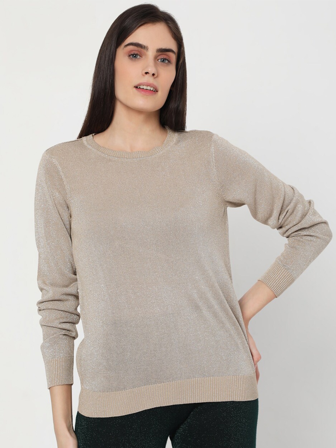 

Vero Moda Women Beige Solid Pullover Sweater