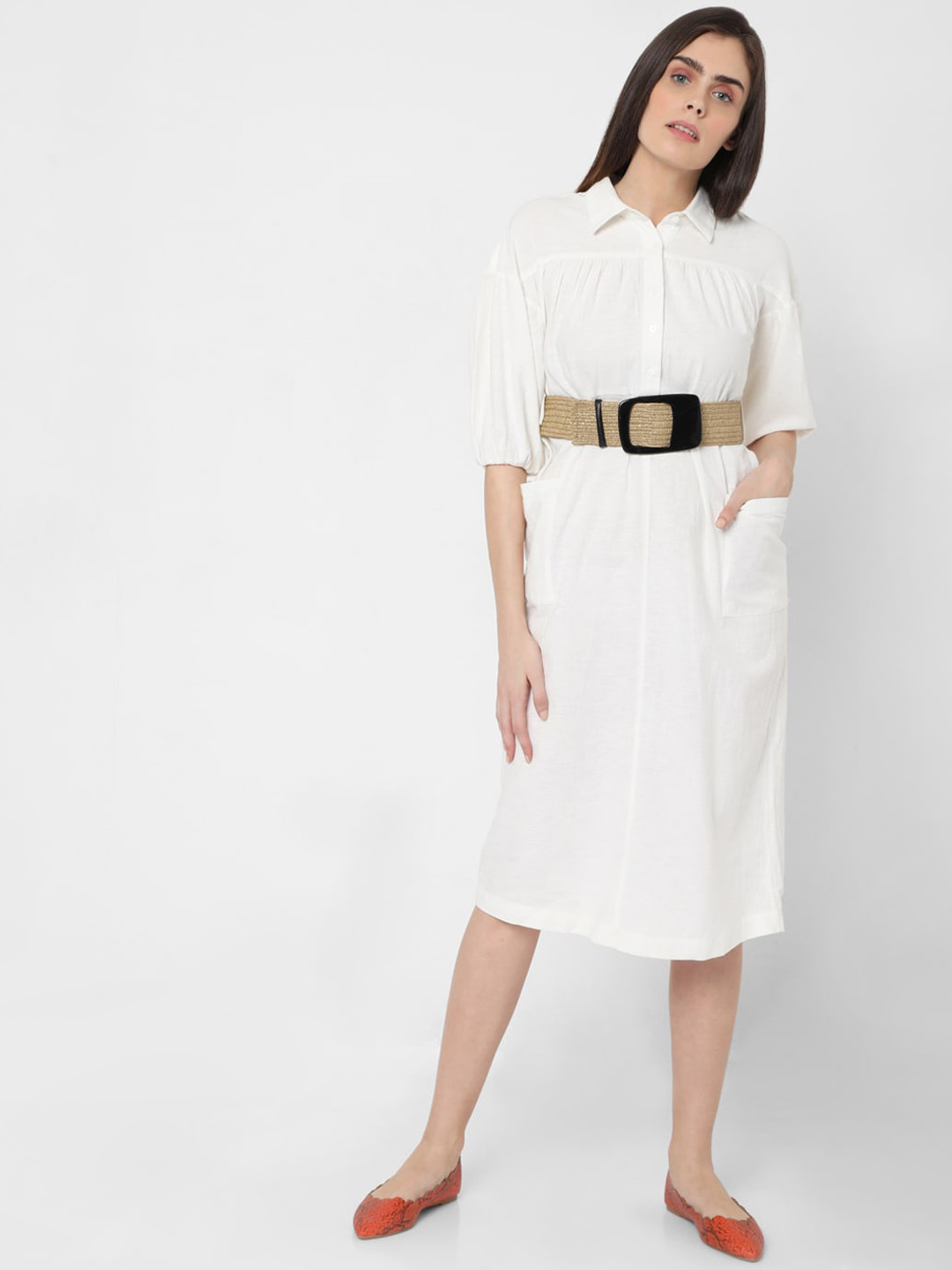 

Vero Moda White & petal pink Shirt Midi Dress