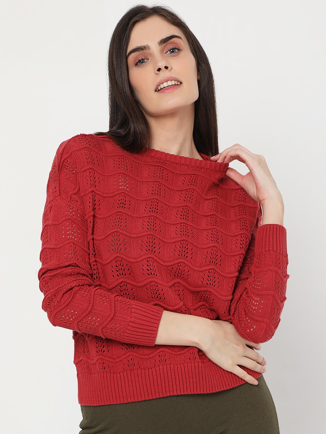 

Vero Moda Women Rust Cable Knit Casual Pullover