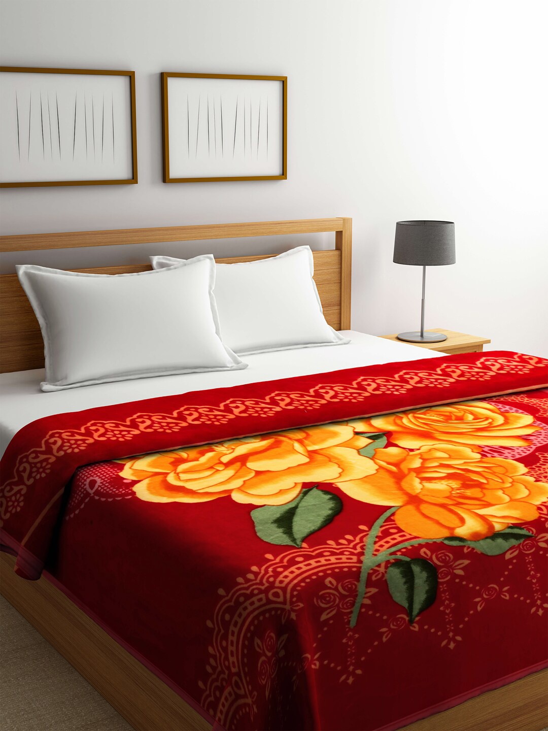 

KLOTTHE Red & Yellow Floral Heavy Winter 800 GSM Double Bed Blanket